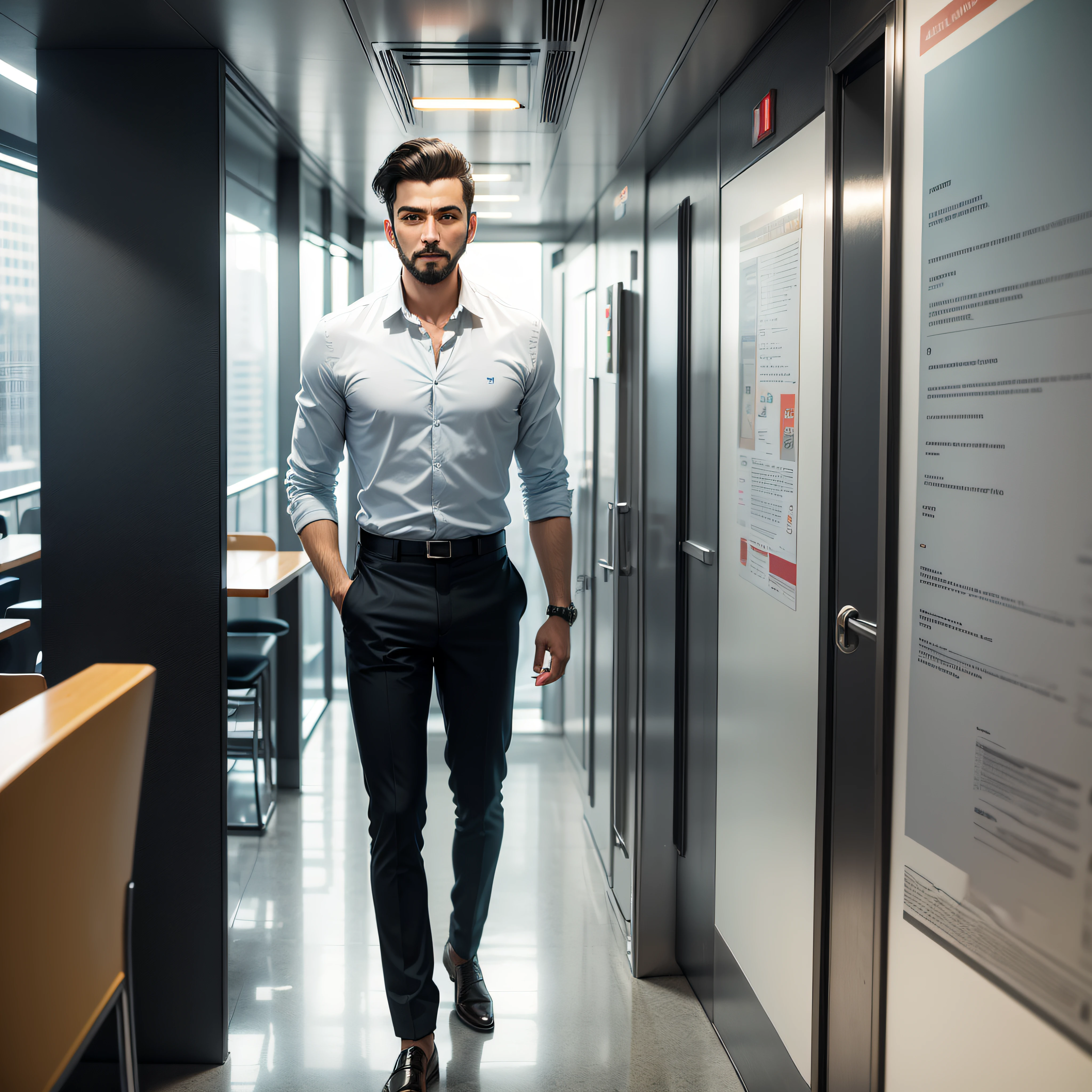 hombre de negocios dentro de un elevador, muy pensativo. Imagen realista, detallada y sin fallas o detalles de error
