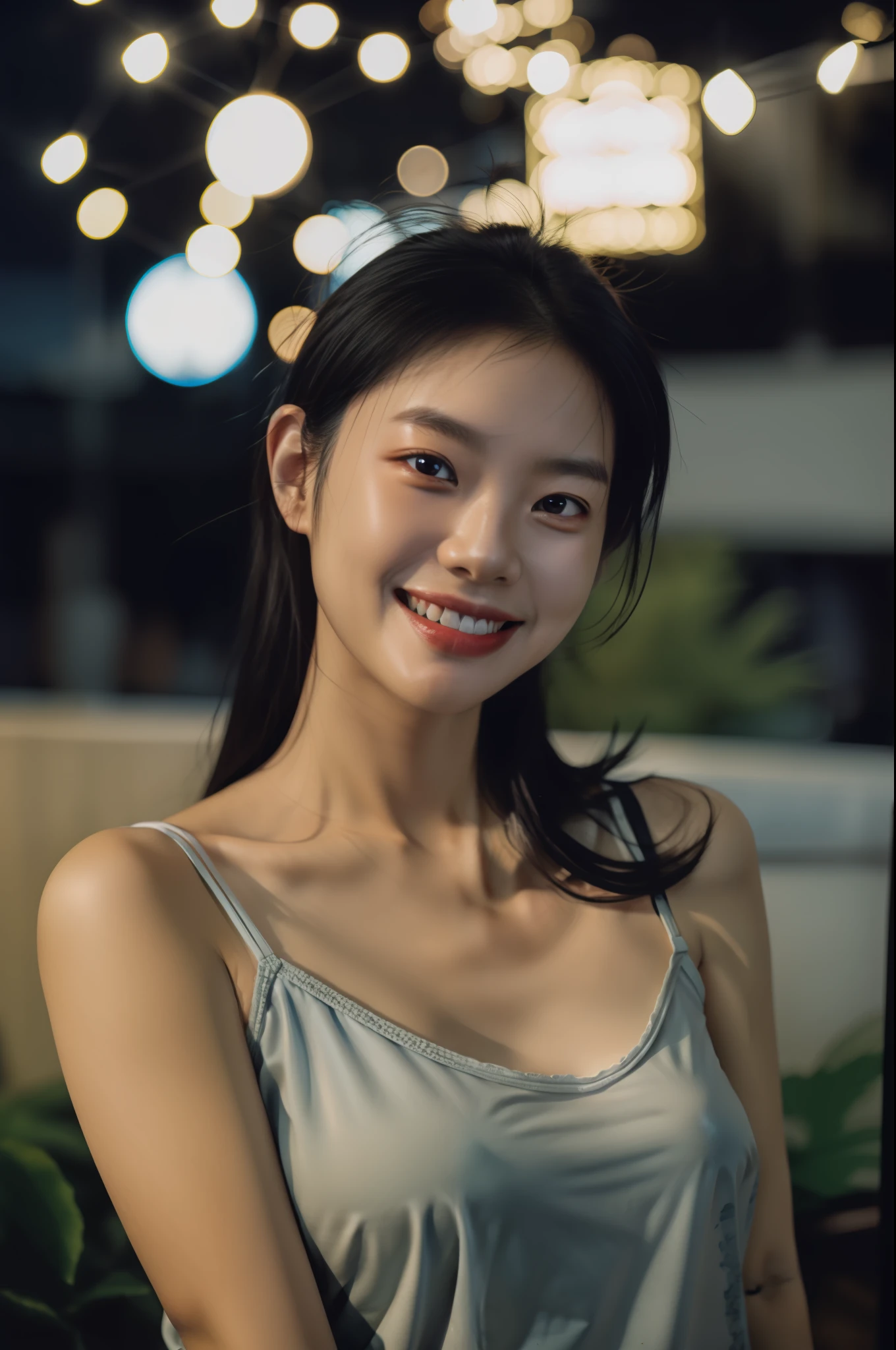 Arafed asian woman in a blue dress smiling at the camera - SeaArt AI