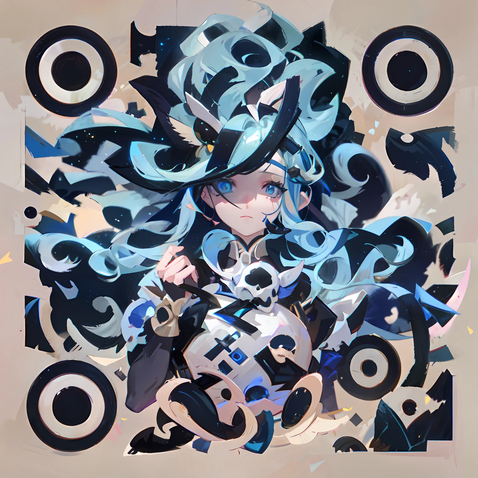 Anime girl with blue hair and a skull, loish van baarle, jen bartel, r / art, r/art, r /art, inspired by Yanjun Cheng, 2D art, 2 d art, inspired by Gao Cen, no type, Beeple e James Jean, author：Gozen, loish |