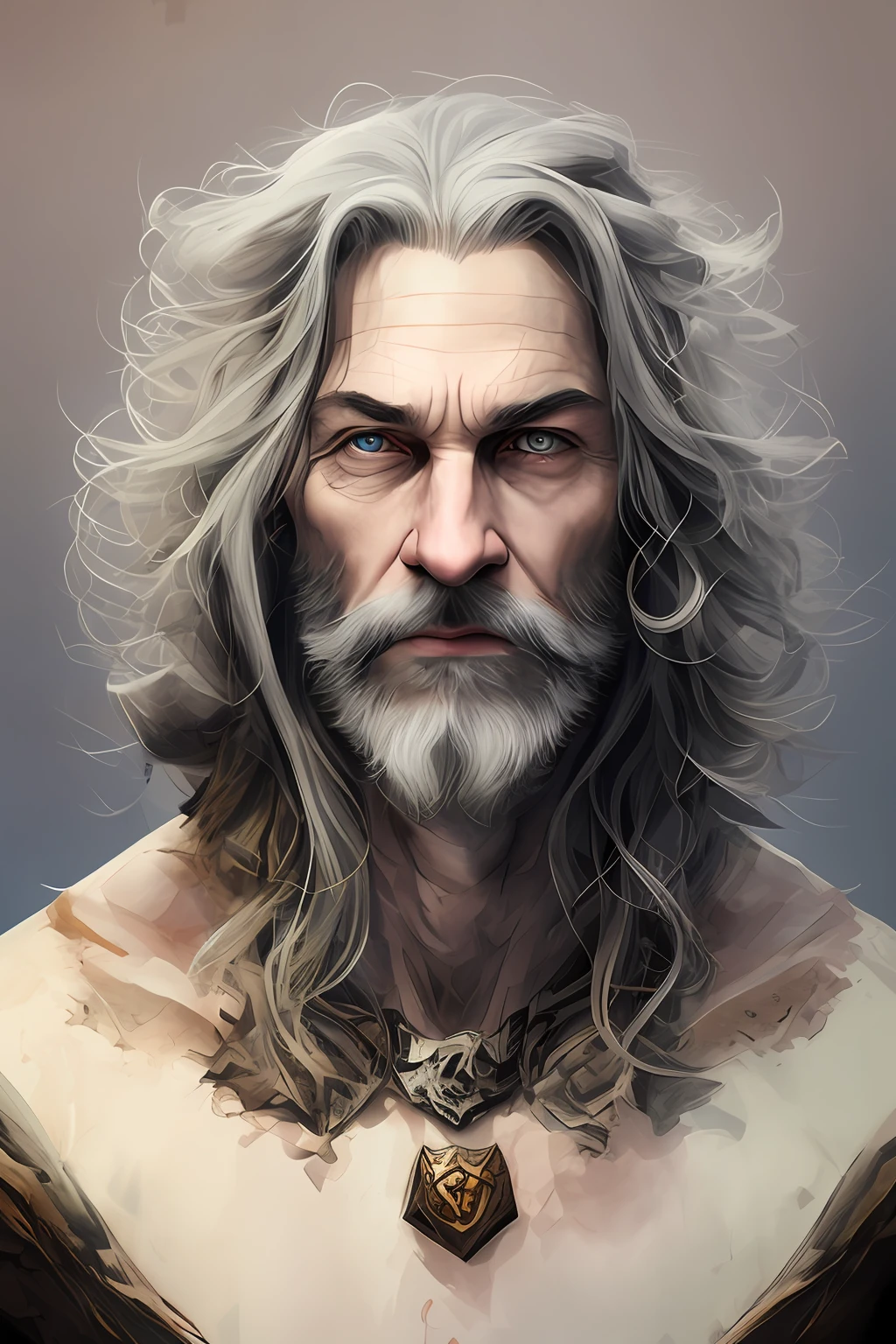 king with gray hair, blue eyes and a beard