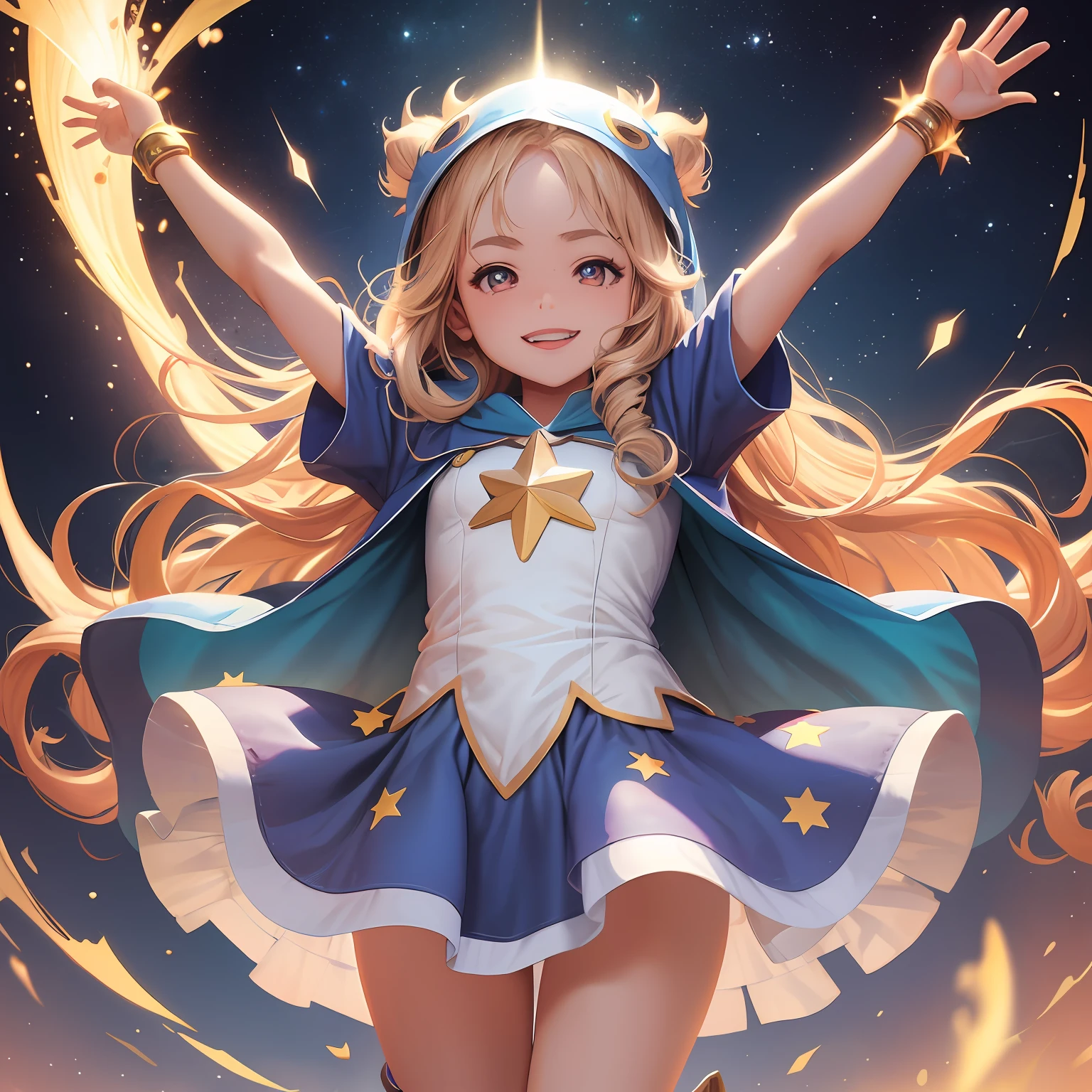 Menina anime com uma capa e vestido com capa segurando uma estrela, splash arte anime loli, Artgerm extremamente detalhado, Artgerm JSC, ! arte dos sonhos, Lux de League of Legends, estilo Artgerm, Artgerm em ArtStation Pixiv, Modelo IG | Artgerm, Mago Celestial Lindo, estilo de Artgerm