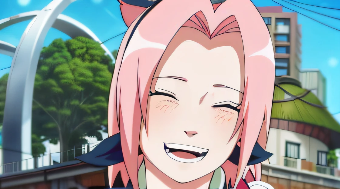 um close up de uma pessoa com cabelo rosa e um sorriso, haruno sakura, sakura haruno, Sakura Haruno no modo Slug Sage, acampamento yuru anime, Anime de hoje ainda em destaque, Megumu Okada, Acampamento Yuru, ainda de anime, do anime chamada Lucy, Captura de tela do filme de anime, visual anime de uma meninao --auto