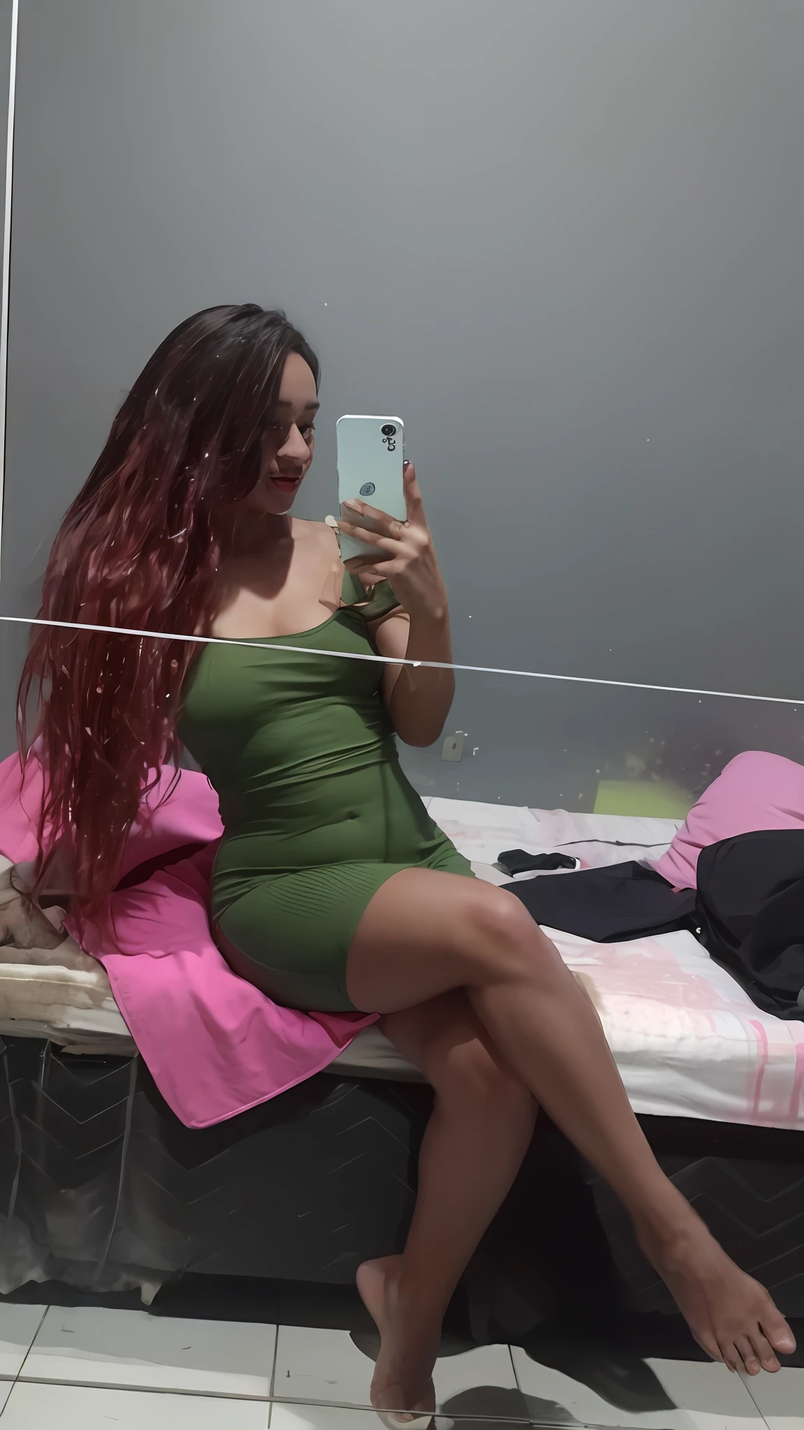 ((Best quality, 8k, Masterpiece :1.3)), 1girl, beautiful woman with emphasis on plump abs: 1.3, full body, (long hair, big breasts: 1.2), oversized tank top: 1.2, ultra-delicate face, delicate eyes, double eyelids, smile, home, random color clothes