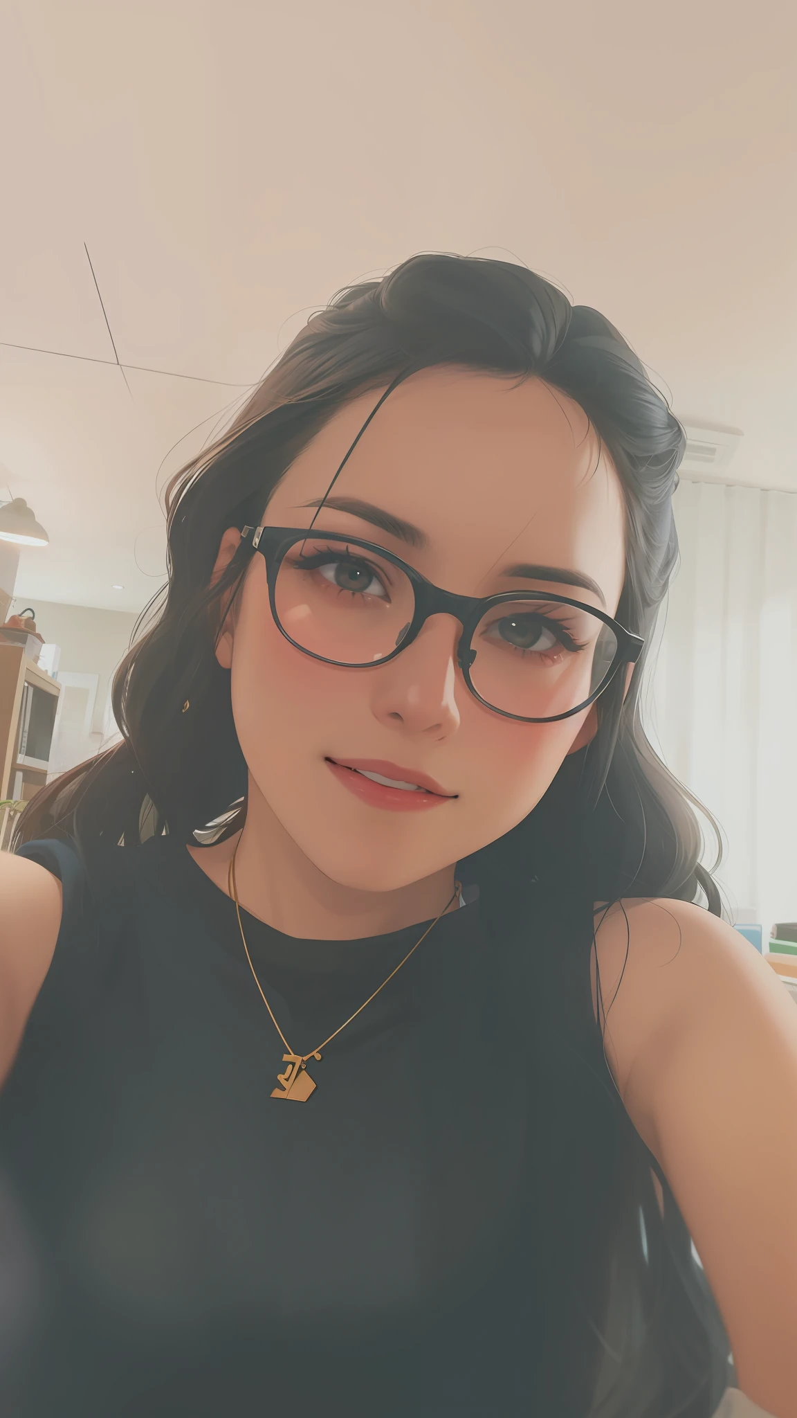 there is a woman with glasses and a necklace on her neck, Alanis Guillen, foto de perfil headshot, imagem de perfil, foto do perfil, Ayahausca, taken in the early 2020s, foto de perfil profissional, foto da mulher jovem, wavy long black hair and glasses, em torno de 1 9 anos, 2 8 anos, selfie de uma jovem mulher