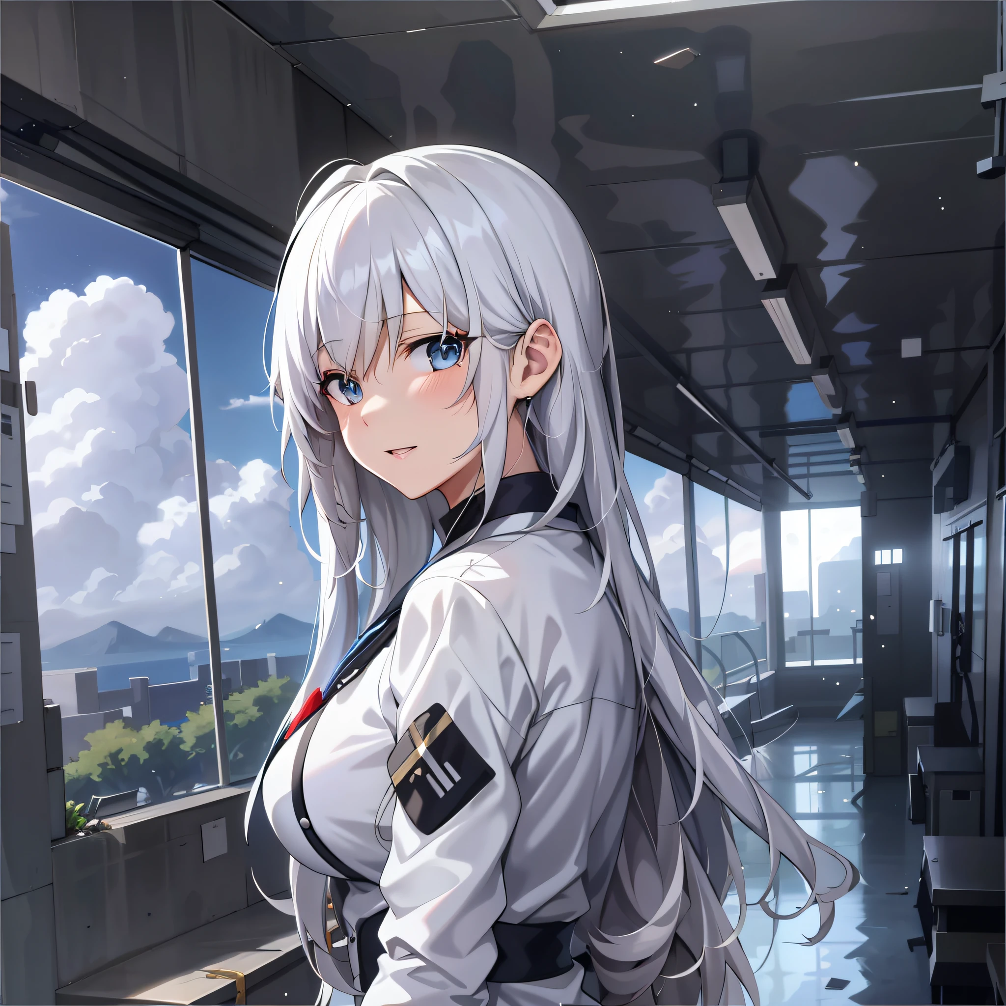 Anime girl with long white hair and white jacket, Kantai collection style, from girls frontline, girls frontline style, Girls Frontline CG, Fine details. Girl Front, Best anime 4k konachan wallpaper, Girl with white hair, Perfect white haired girl, Girl Front, white haired Cangcang, style of anime4 K, Badass anime 8 K, Smooth anime CG art