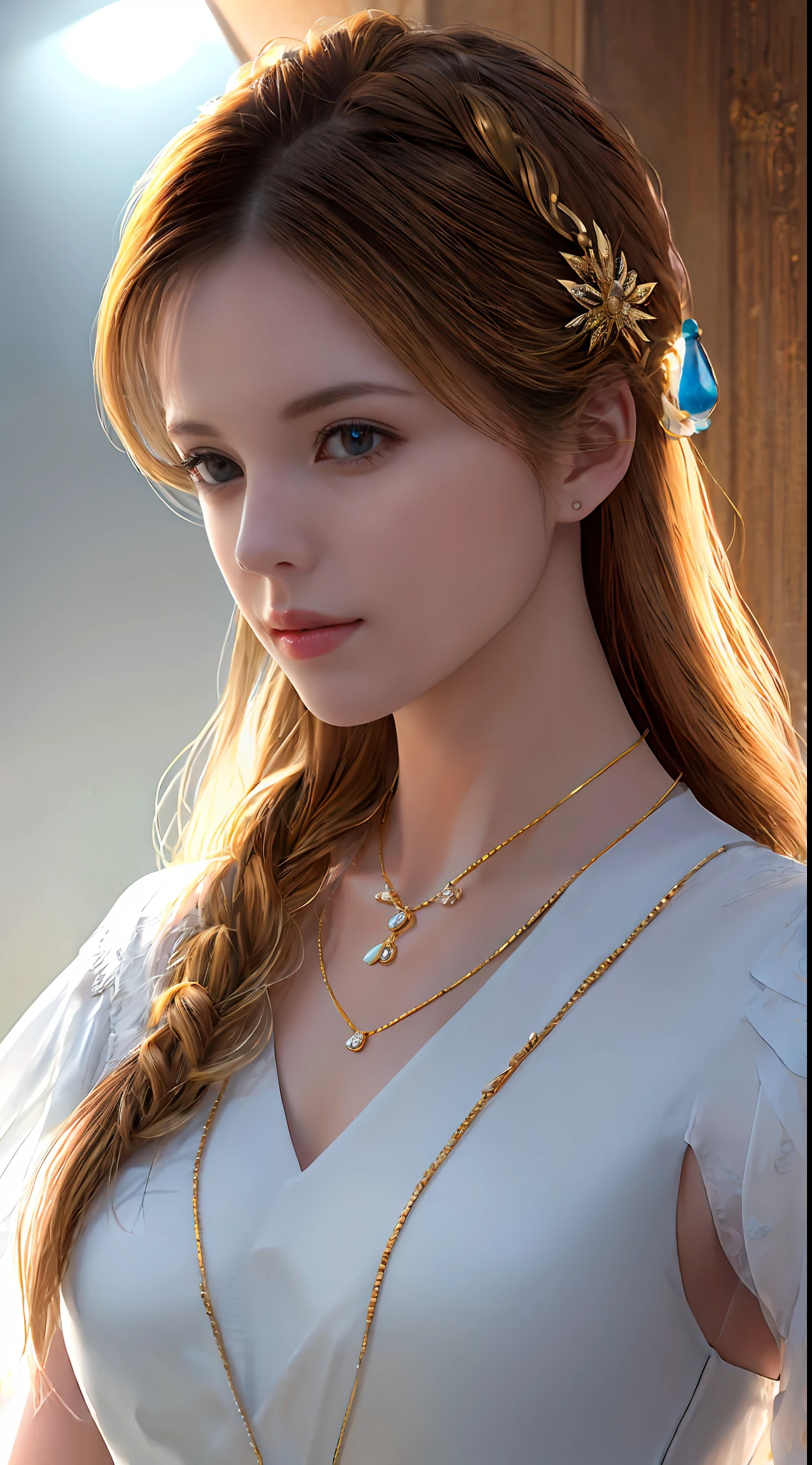 top-quality、masterpiece、hight resolution、In a beautiful environment、(1girl)、Porcelain Dress、hairaccessories、a necklace、jewely、beautiful countenance、High quality skin(high detailed skin:1.2)、realisitic(Tindall Effect)、Background Edge Feathering(Rim Lighting)Two-tone background with(dual-tone lighting)、Oblique light source(Soft light)and volumetric light effects with high-quality detail、Interesting moves(candid shot)、Photographer's viewing angle(a picture)、 超A high resolution(8K UHD)、DSLR Imaging Technology、Suitable for 4K and 8K lighting、True to the realism of blond hair and golden armor、Experience the best size dimensions for high-quality conversions。」full bodyesbian