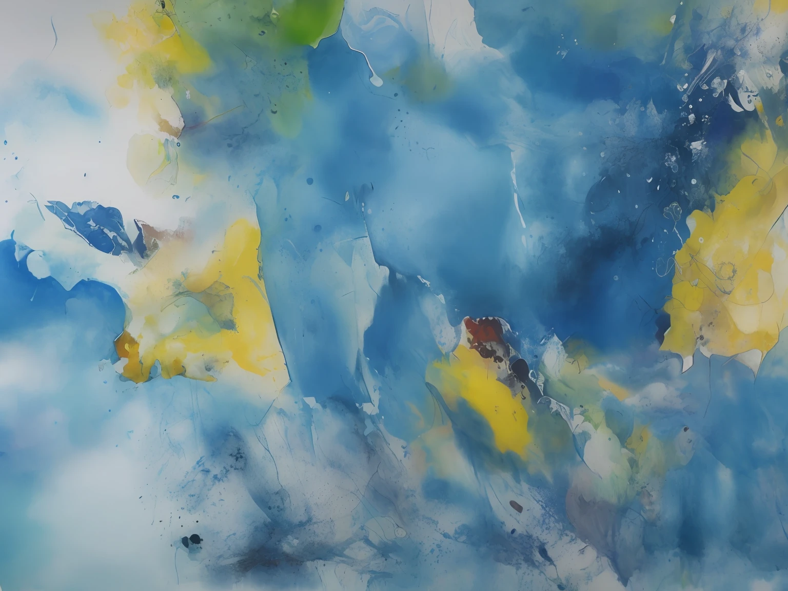 pintura de uma pintura azul e amarela com uma estrela vermelha e amarela, textura abstrata do tecido da pintura, manchas abstratas de cor de tinta, stained acrylic paint, pittura metafisica, pintura abstrata. 8k, um fundo espiritual abstrato, deep blue water color, Aquarelas sobre tela, pintura abstrata, pintura em aquarela vibrante, textura em aquarela, cores azuis ricas