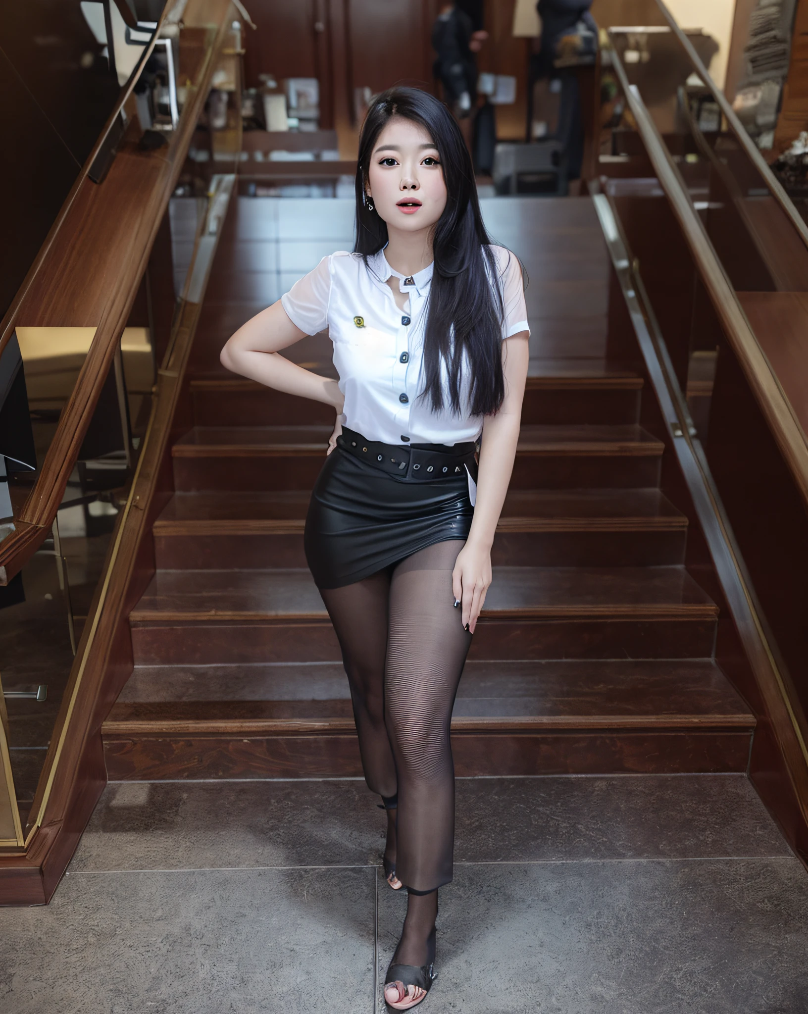 (masterpiece, best quality, extremely detailed, 8k, wallpaper, ultra-detailed), (RAW photo:1.2),
1girl, solo,indoor, small head, black pantyhose, pencil skirt, business suit,