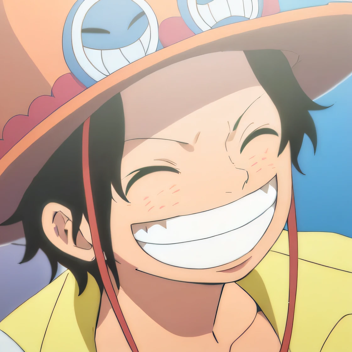 There's a man in a hat smiling and holding a mobile phone, Luffy, Macaco D Luffy, from one piece, Macaco D. Luffy, Luffy (one piece, Luffy de One Piece, inspirado em Eiichiro Oda, portrait of luffy from one piece, Estilo One Piece, Estilo Eiichiro Oda, smiling maniacally, sorrindo lascivamente --auto