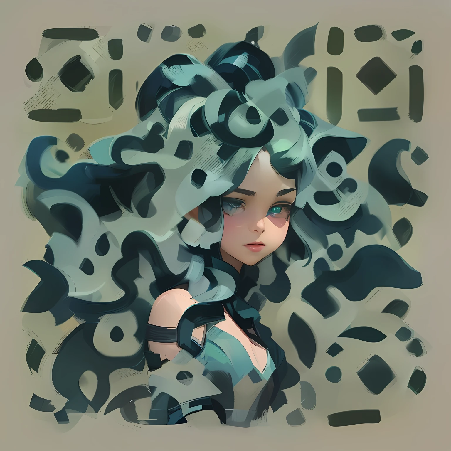 Draw a woman with blue and black hair, ln the forest, Flowers, floated hair, loish van baarle, Loish et WLOP, loish |, Inspired by WLOP, stylized portrait, stylised painting, Stylized anime, Phlegm sputum, phlegm! pastel colour, loish art style, stylised painting, inspired by Lois van Baarle