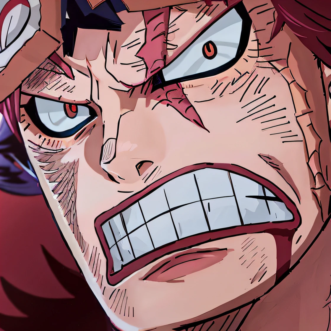 personagem de anime com um olhar muito irritado em seu rosto, from one piece, Retrato de Shanks Le Roux, oda non, Engrenagem Luffy 5, colossal titan, as the colossal titan, Luffy, Luffy (one piece, as an ugly titan, Macaco D Luffy, cara de anime raivoso altamente detalhado, Macaco D. Luffy, portrait of luffy from one piece --auto