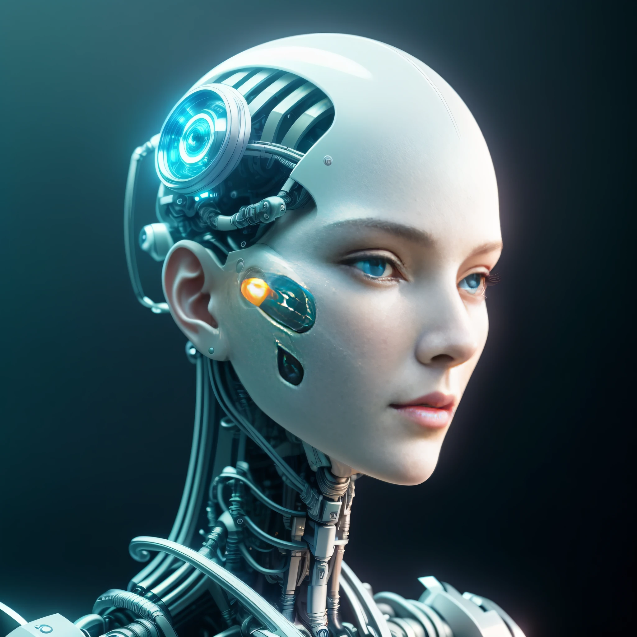 complex 3d render ultra detailed of a beautiful porcelain profile woman android face, cyborg, robotic parts, 150 mm, beautiful studio soft light, rim light, vibrant details, luxurious cyberpunk, lace, hyperrealistic, anatomical, facial muscles, cable electric wires, microchip, elegant, beautiful background, octane render, H. R. Giger style, 8k, best quality, masterpiece, illustration, an extremely delicate and beautiful, extremely detailed ,CG ,unity ,wallpaper, (realistic, photo-realistic:1.37),Amazing, finely detail, masterpiece,best quality,official art, extremely detailed CG unity 8k wallpaper, absurdres, incredibly absurdres, , robot, silver halmet, full body, sitting