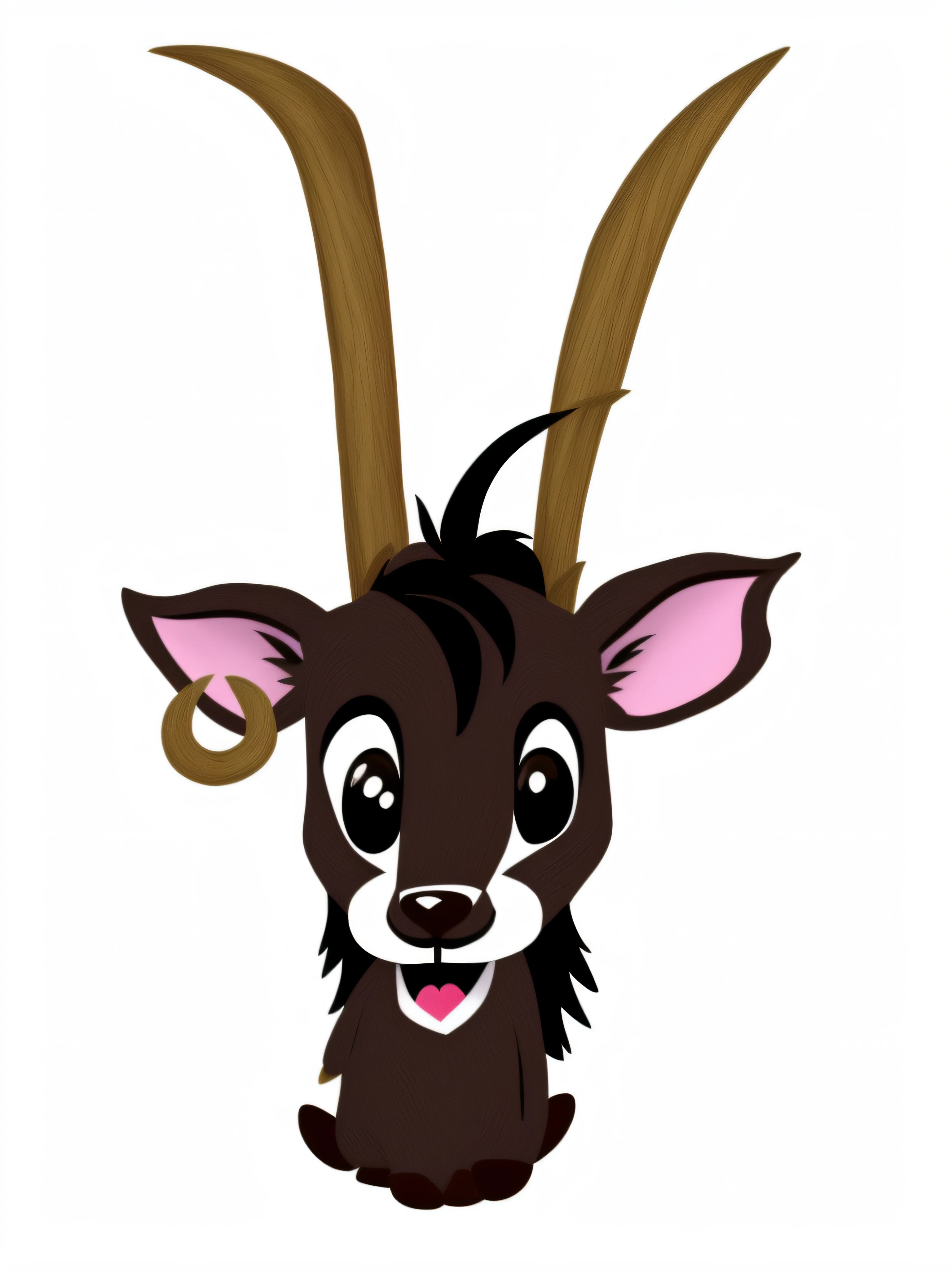 cabra dos desenhos animados com chifres e um sorriso no rosto, com chifres, com orelhas pontudas, cauda longa com chifres, an anthropomorphic deer, orelhas longas e pontudas, anthropomorphic deer, Pedro, o Bode, the devastating wise goat, anthropomorphic female deer, chifres bonitos, uma cabra, com chifres pretos em vez de orelhas