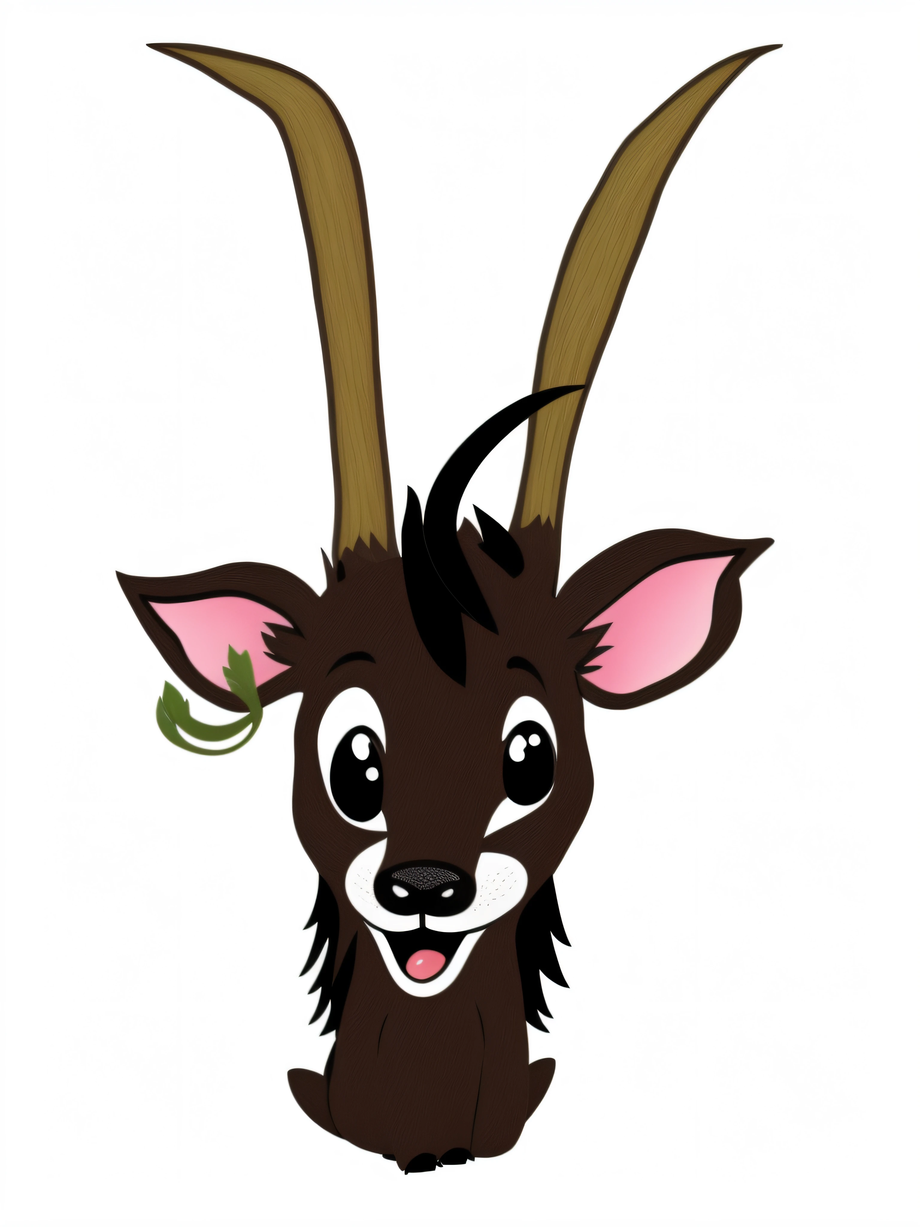 cabra dos desenhos animados com chifres e um sorriso no rosto, com chifres, com orelhas pontudas, cauda longa com chifres, an anthropomorphic deer, orelhas longas e pontudas, anthropomorphic deer, Pedro, o Bode, the devastating wise goat, anthropomorphic female deer, chifres bonitos, uma cabra, com chifres pretos em vez de orelhas