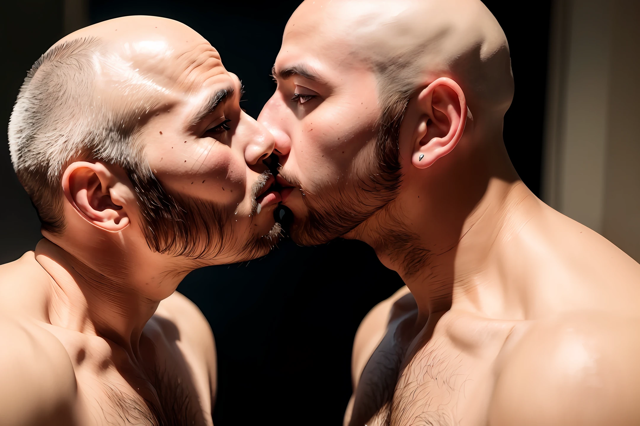 Two hot bald men kissing
