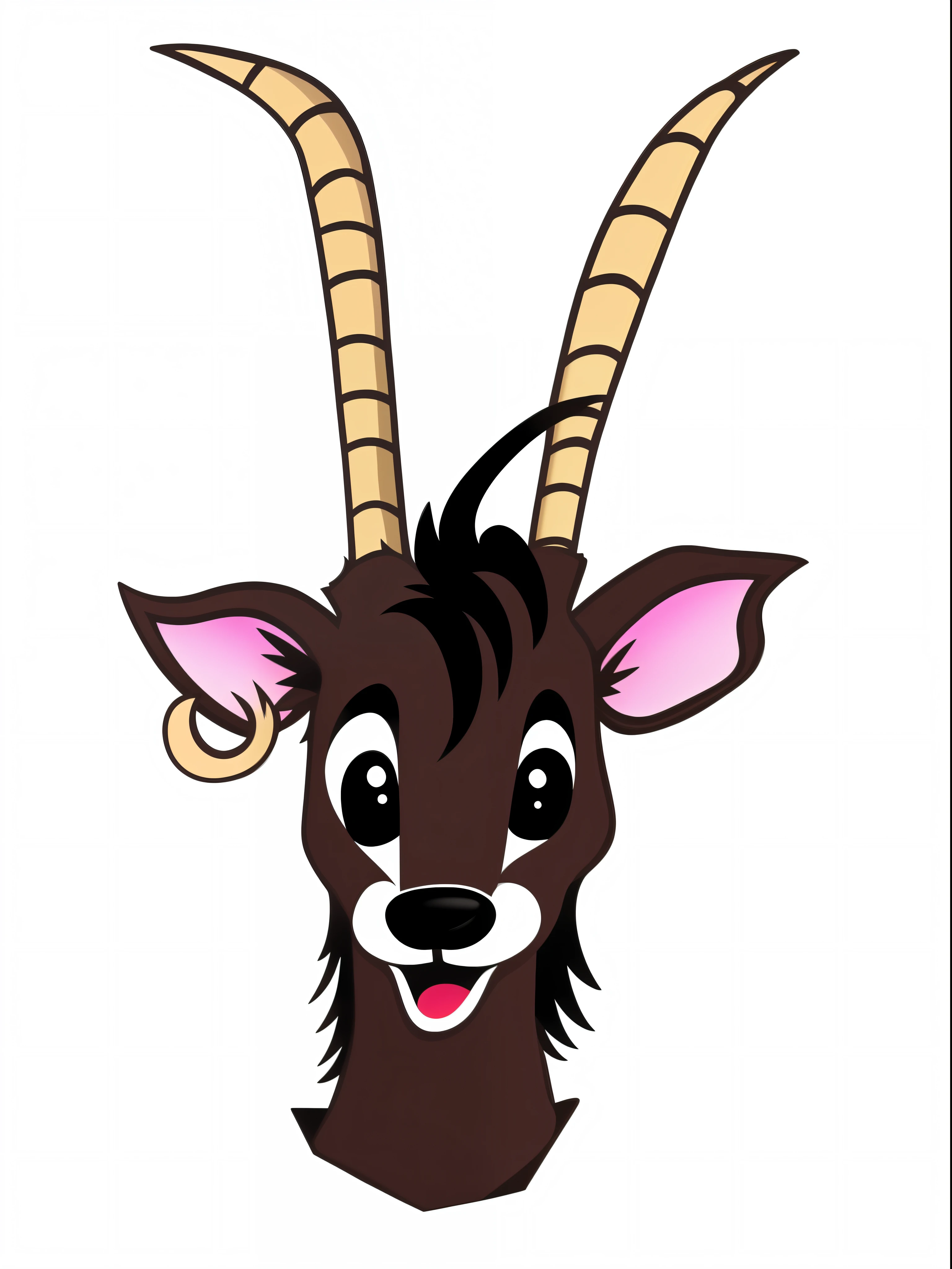 cabra dos desenhos animados com chifres e um sorriso no rosto, com chifres, com orelhas pontudas, cauda longa com chifres, an anthropomorphic deer, orelhas longas e pontudas, anthropomorphic deer, Pedro, o Bode, the devastating wise goat, anthropomorphic female deer, chifres bonitos, uma cabra, com chifres pretos em vez de orelhas