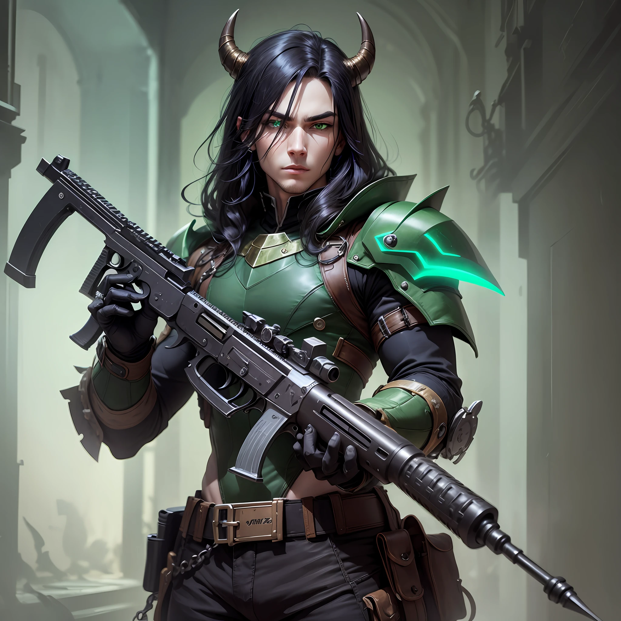Male demon hunter long black straight hair green eyes two guns --auto --s2