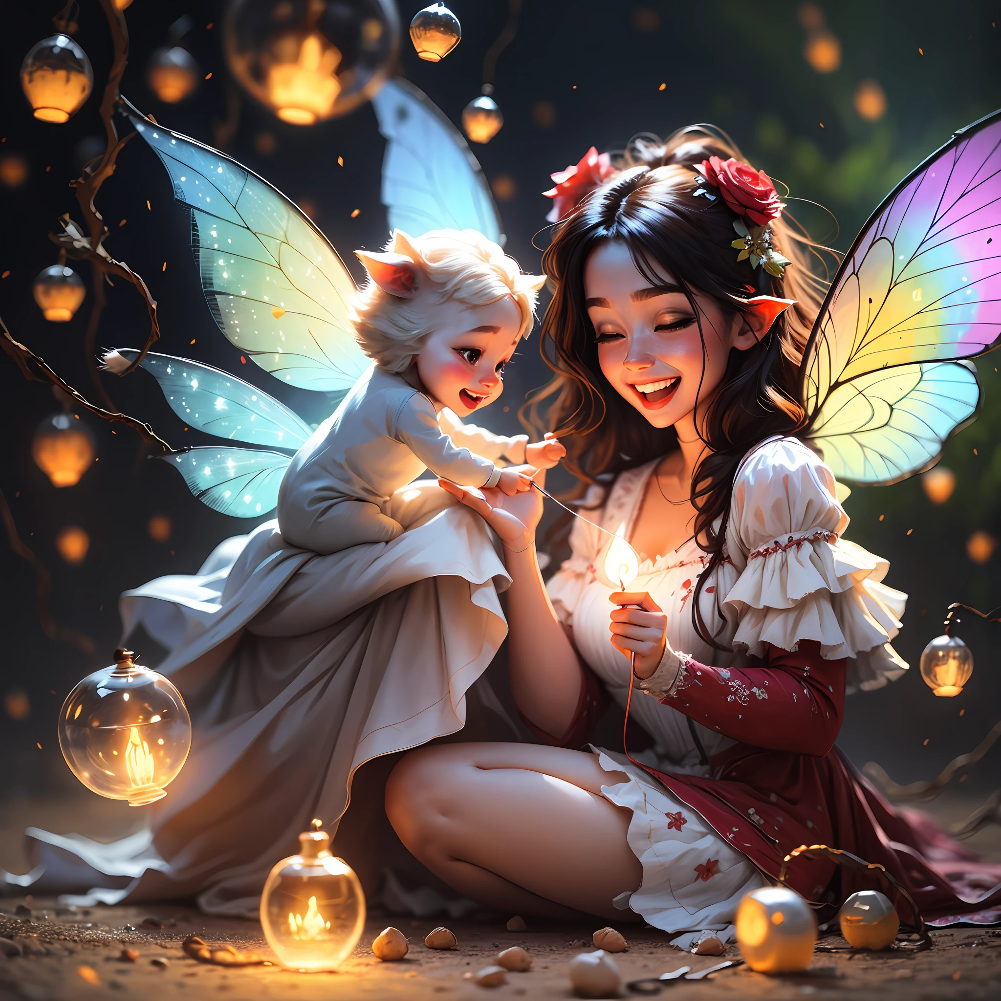 hyperrealistic, fairy, light, playing, laughing, beautiful, beautiful, cute