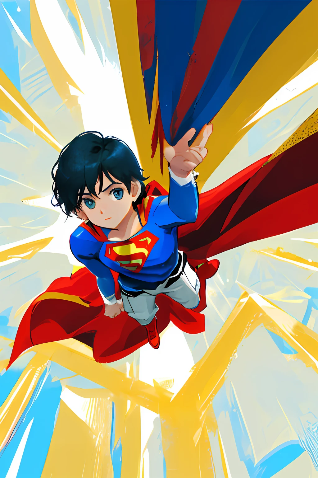 Superman flying, style tiny, cute