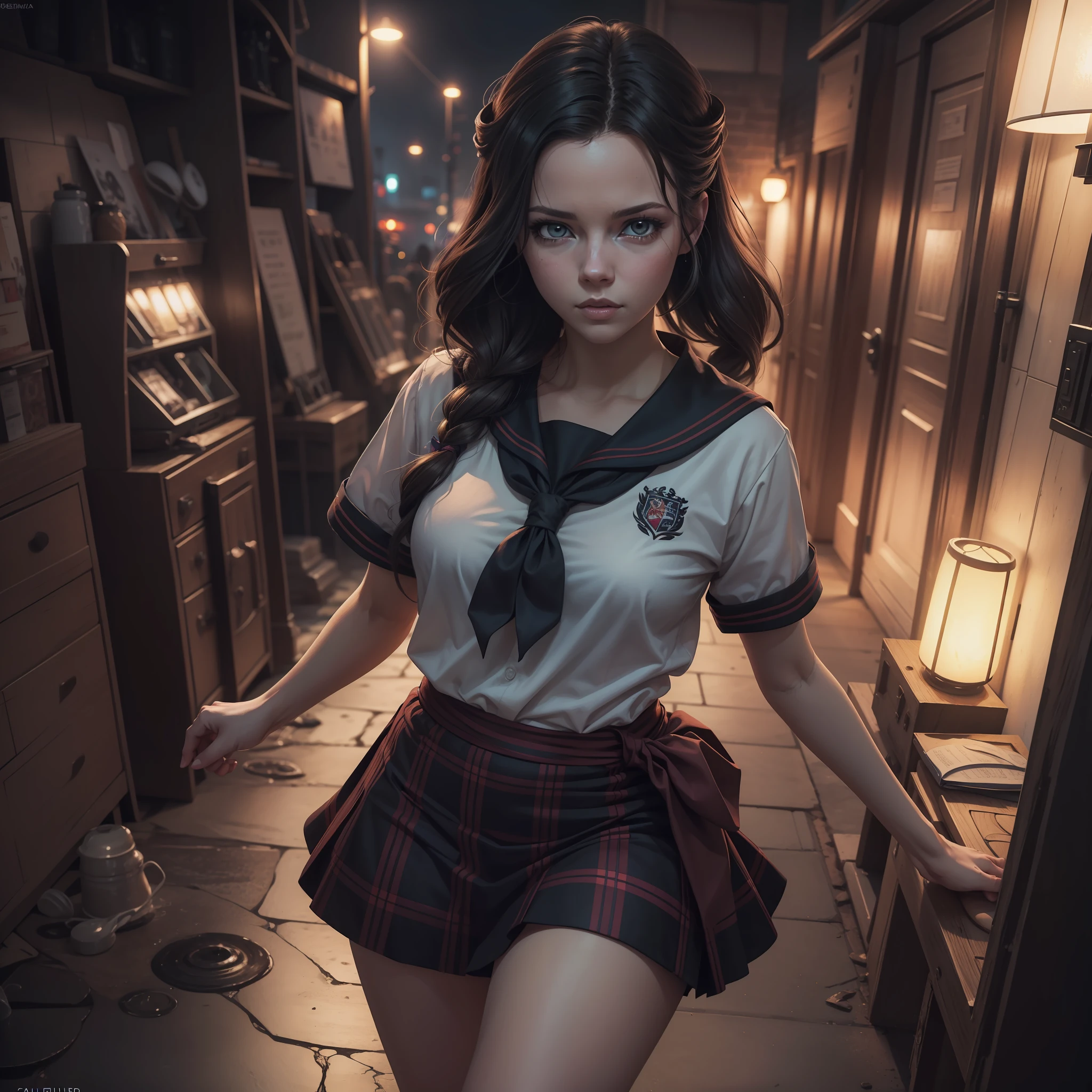 fotorrealista,Realistic illustration in Manga style,((Obra maestra)),((La mejor calidad)),((Ultra detallado)),((1girl)),((Only)),((waifu:1.5)), Perfect anatomy,Lindo_cara,Excepcionalmente Beauty waifu Kate beckinsale como Nezuko Kamado Demon Slayer,in school girl uniform cosplay,ropa mojada,camiseta blanca,Minifalda Sailor,Calcetines negros,rojo-claro_ojos,cabello ondulado,delineador,Maquillaje lindo ,((Ojos detallados perfectos)),Ciudad Cyberpunk,lluvioso afuera,Noche,((Extremadamente CG Unidad 8K Fondo de pantalla)),Detalles intrincados,Extremely beautiful and aesthetic,Renderizado de octanaje,Retrato de cuerpo entero,damp skin,( (Cuerpo detallado perfecto)),