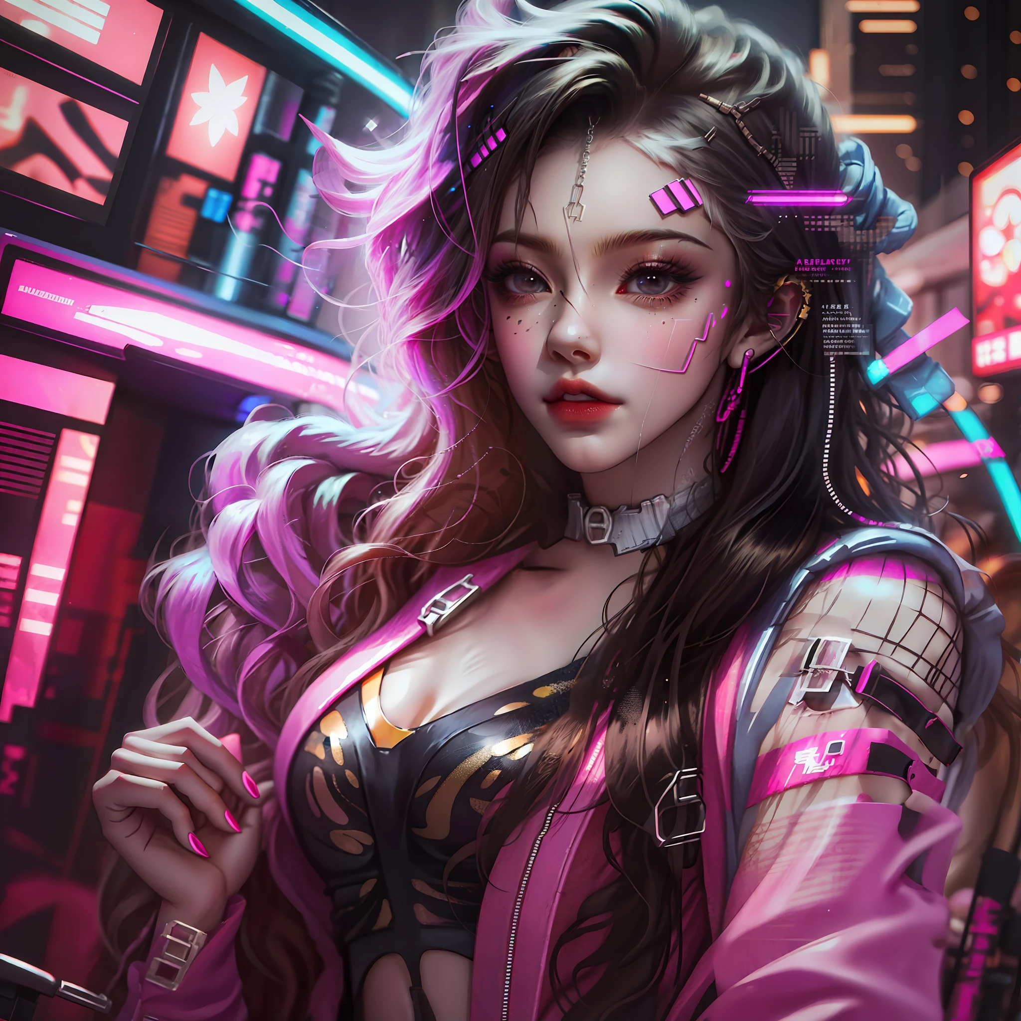 Curly hair, dark skin, anime, 4k, cyberpunk style