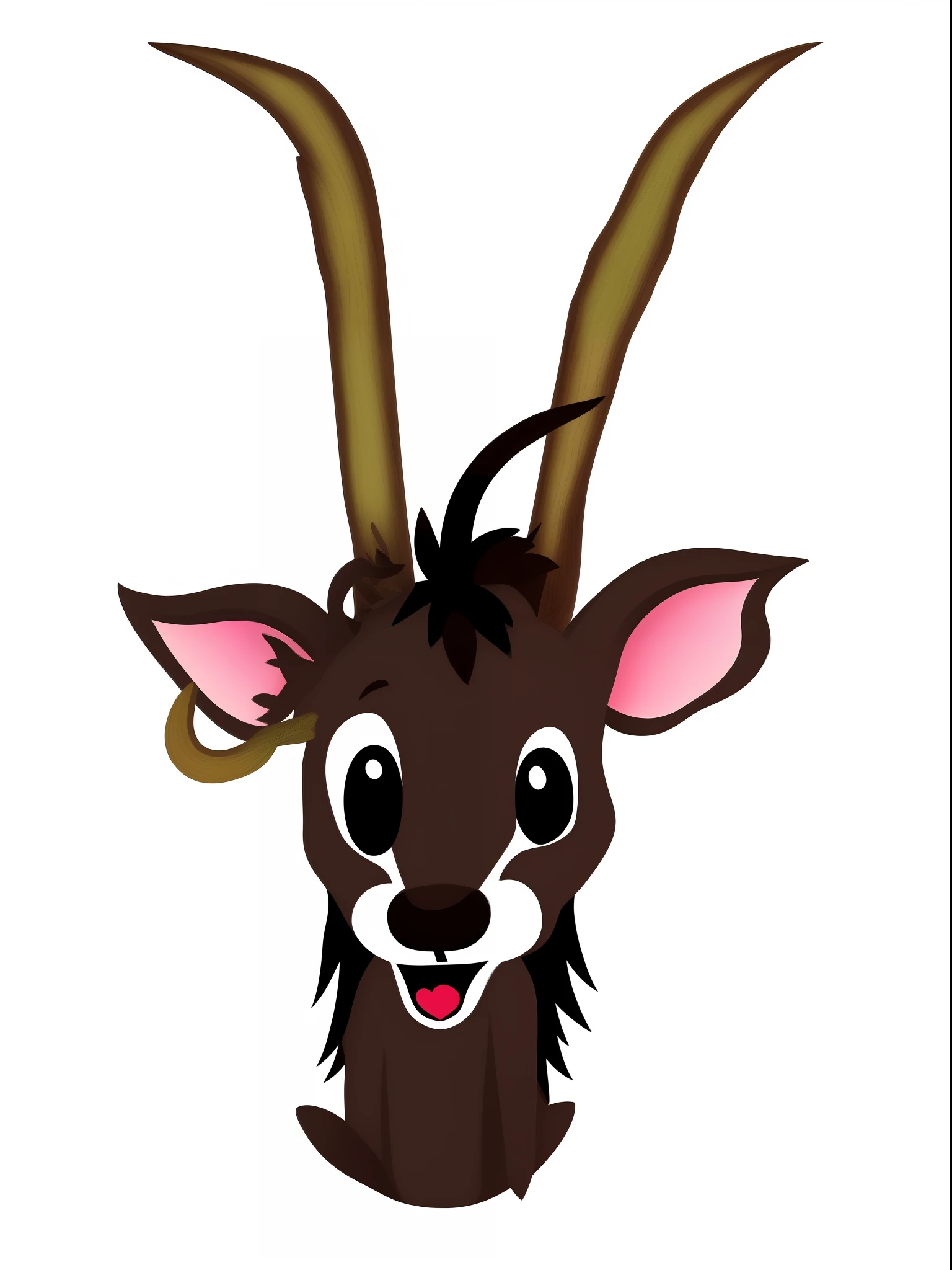 cabra dos desenhos animados com chifres e um sorriso no rosto, com chifres, com orelhas pontudas, cauda longa com chifres, an anthropomorphic deer, orelhas longas e pontudas, anthropomorphic deer, Pedro, o Bode, the devastating wise goat, anthropomorphic female deer, chifres bonitos, uma cabra, com chifres pretos em vez de orelhas