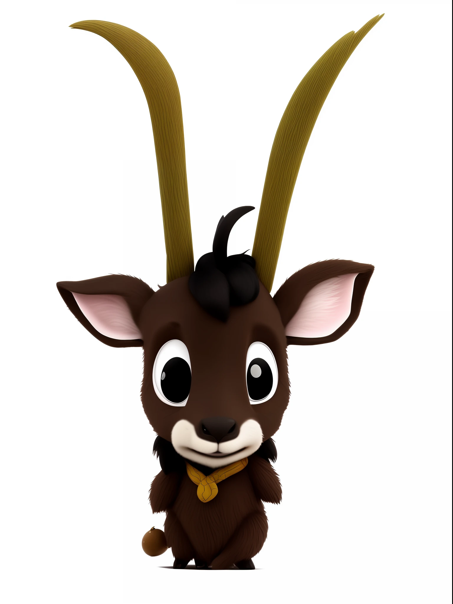 cabra dos desenhos animados com chifres e um sorriso no rosto, com chifres, com orelhas pontudas, cauda longa com chifres, an anthropomorphic deer, orelhas longas e pontudas, anthropomorphic deer, Pedro, o Bode, the devastating wise goat, anthropomorphic female deer, chifres bonitos, uma cabra, com chifres pretos em vez de orelhas