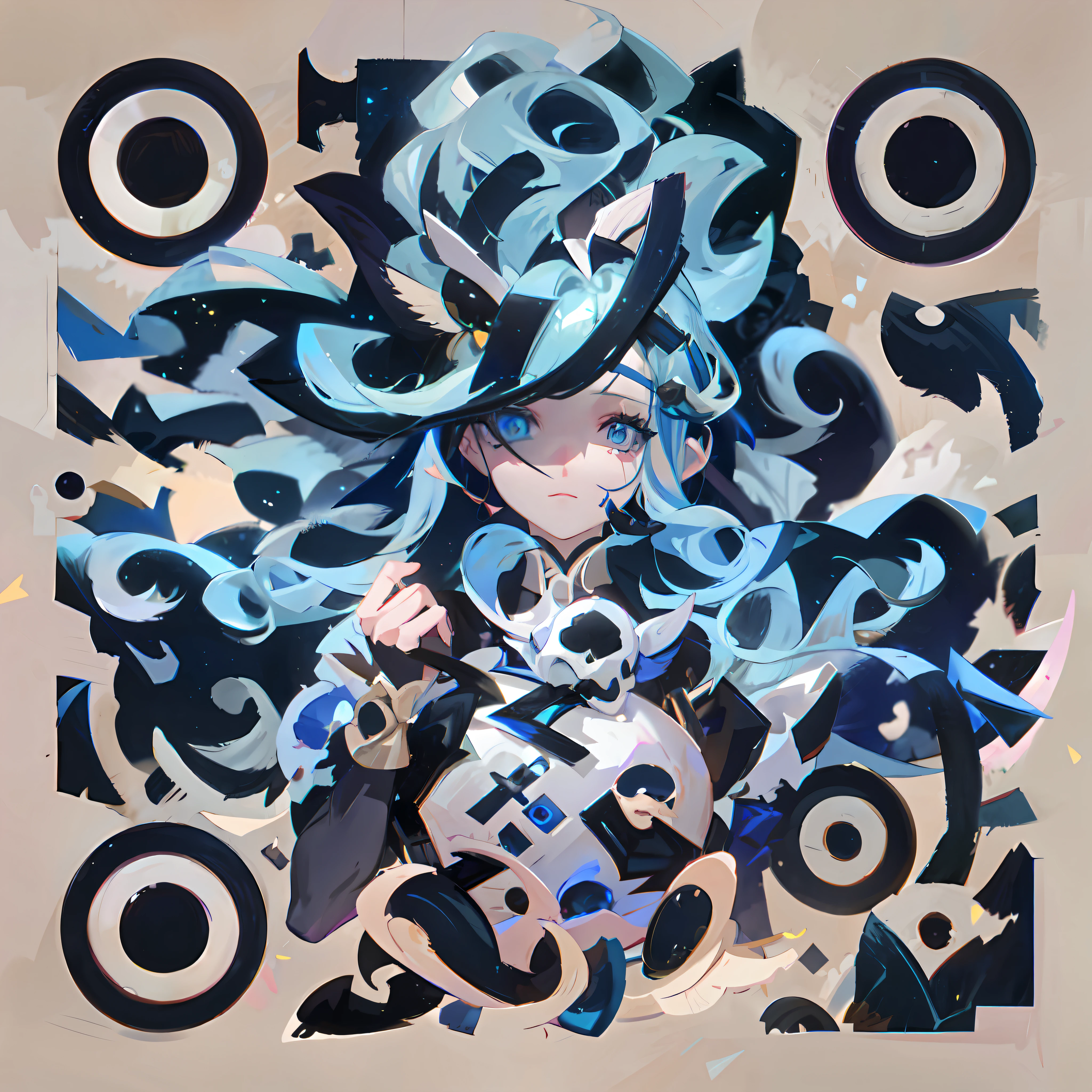 Anime girl with blue hair and a skull, loish van baarle, jen bartel, r / art, r/art, r /art, inspired by Yanjun Cheng, 2D art, 2 d art, inspired by Gao Cen, no type, Beeple e James Jean, author:Gozen, loish |