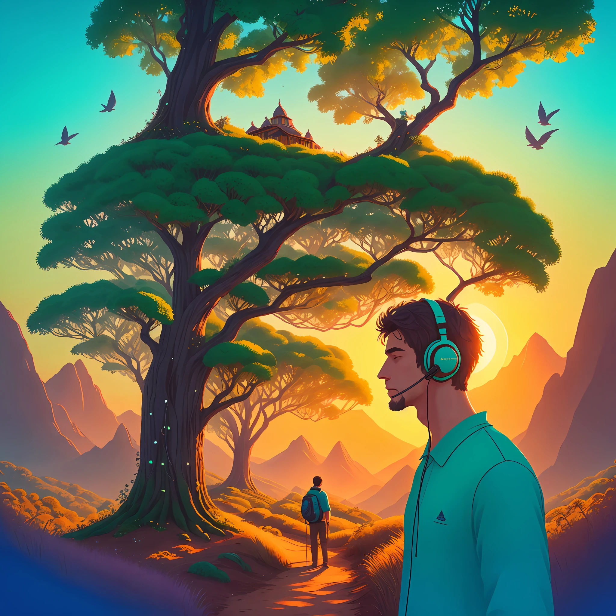 Enquanto caminhava pela trilha arborizada, He put on his headset and chose the perfect playlist to match the serene scenery. But when an unexpected song started playing, ele se viu envolvido em uma aventura completamente diferente. --auto