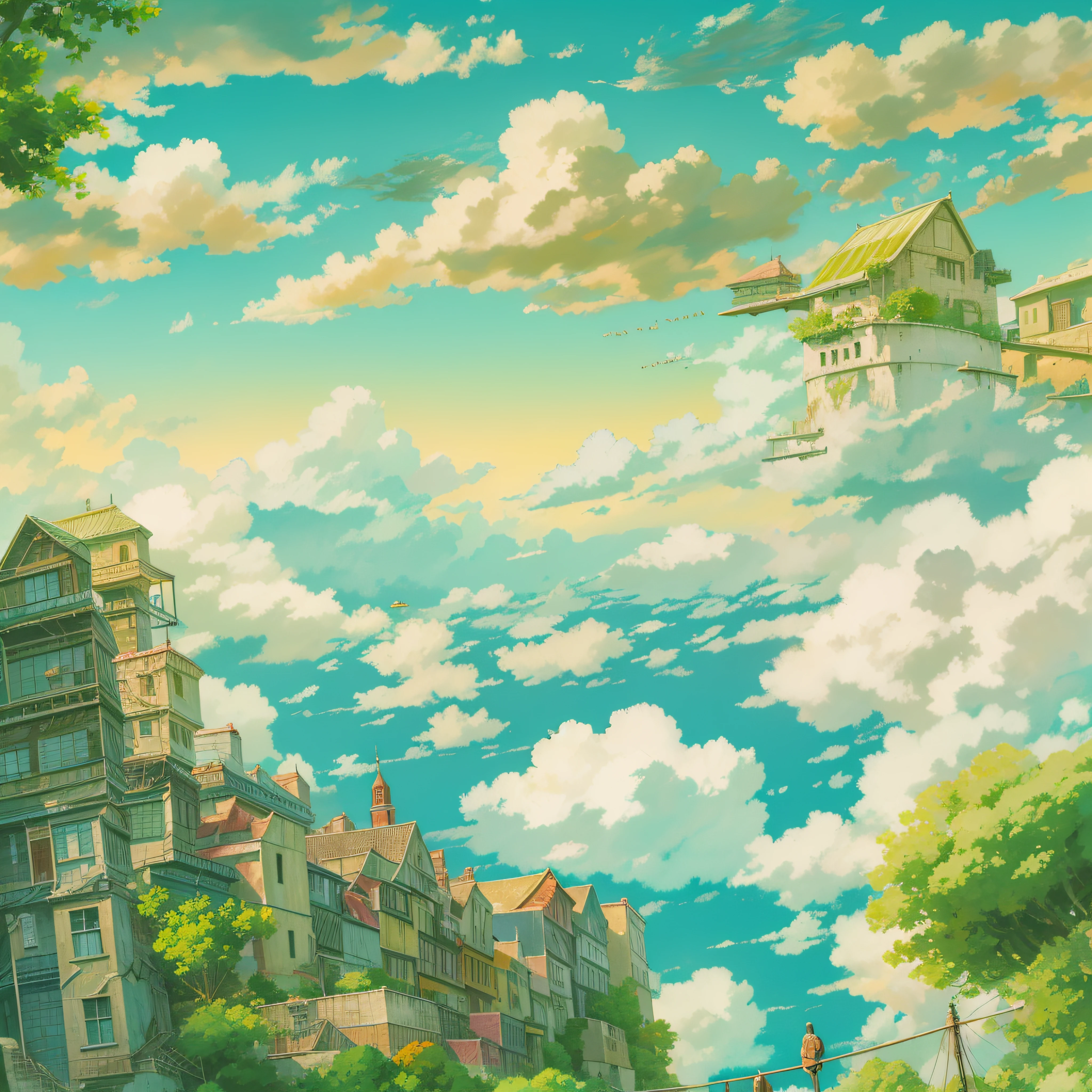 animesque、Skyscape with clouds、Landscape without buildings、You can see the touch of the brush、Studio Ghibli、Ghibli、Scenery、Style、Golden Time、sky line
