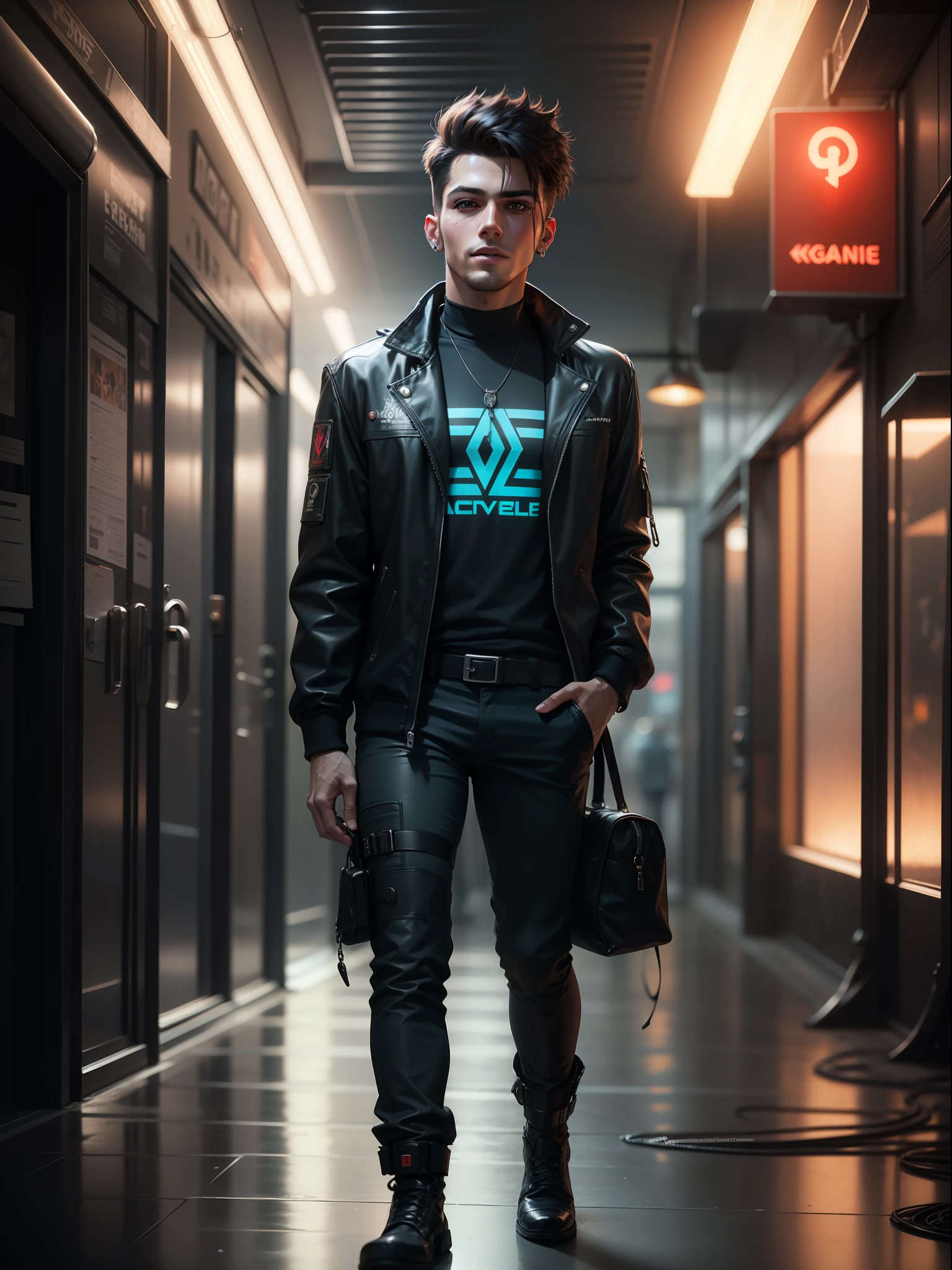 Change background cyberpunk handsome boy, realistic face, ultra realistic, 4k,
