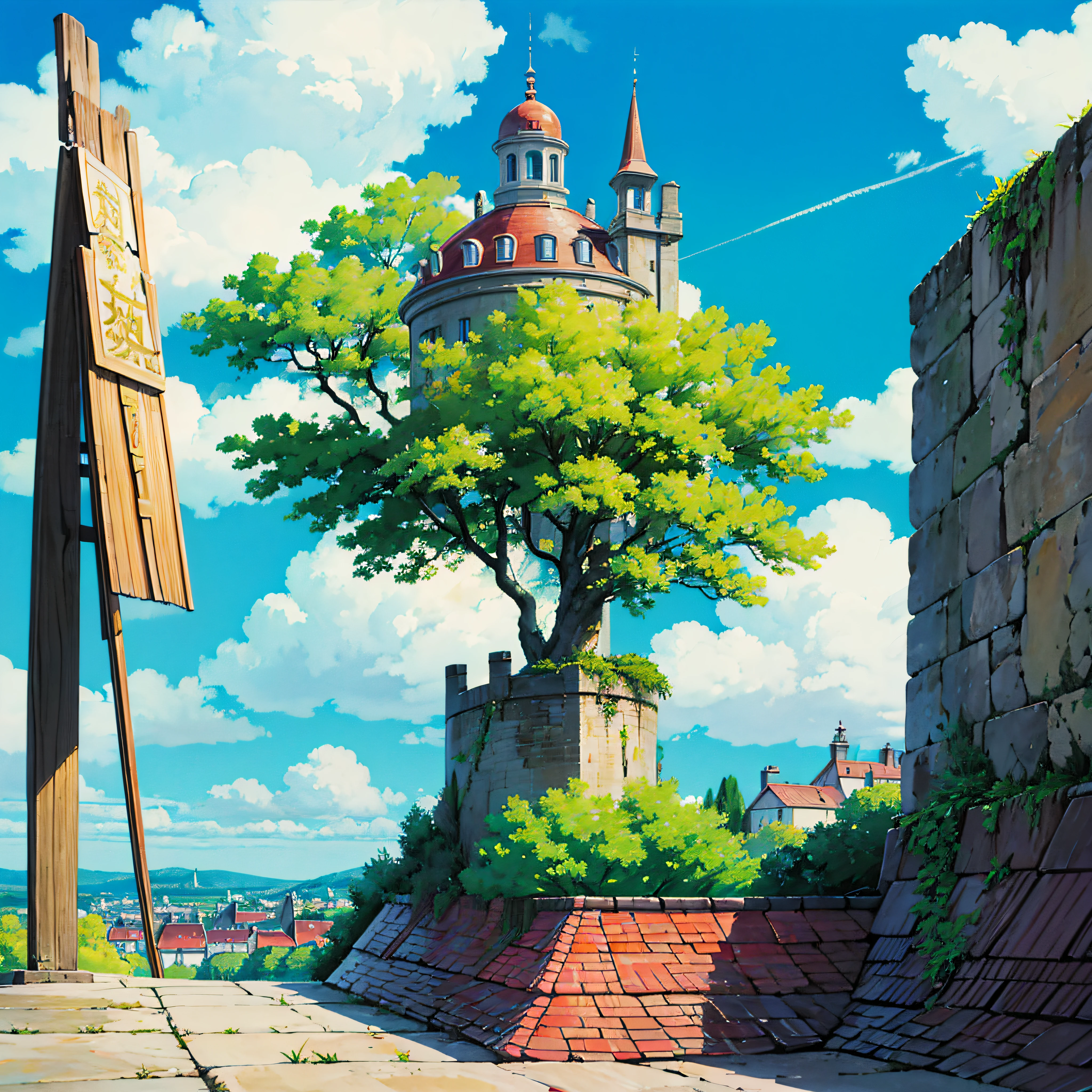 animesque、Skyscape with clouds、Landscape without buildings、You can see the touch of the brush、Studio Ghibli、Ghibli、Scenery、Style、Golden Time、 --auto