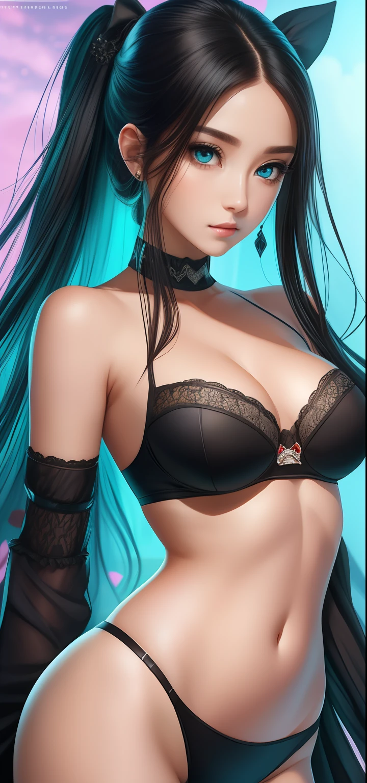 tmasterpiece, beste-Qualit, 1 girl, Aqua-colored eyes, black hair, closed mouth, multicolored background, looks at the viewer, exteriors, 独奏, upper-body, Alluring, Clean, beatiful face, Face Clean, pale skin, sexypose,(( topic , off-shoulder, bellybutton, briefs)), hairlong, ((perfect female figure)) Jisoo, Seductive, Very detailed, beste-Qualit, tmasterpiece, hight resolution, Original, extremely detailed 8K wallpapers ,tmasterpiece,beste-Qualit,illustartion,beautifully detailed eyes,电影灯光,