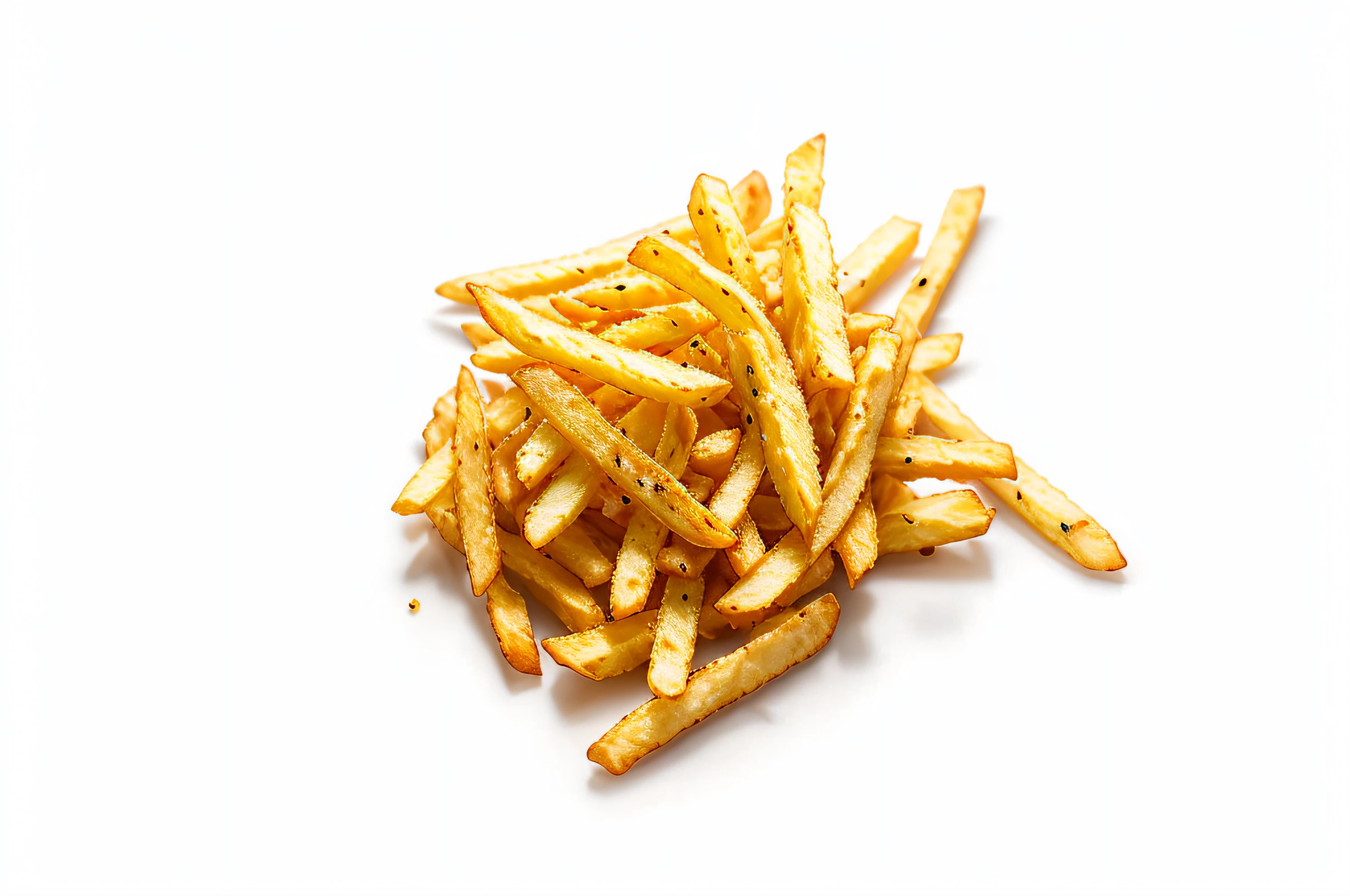 There is a pile of french fries on a white surface, french fries on the side, french fries, fries, with fries, best fries, Chips, serving fries, Potato, french fries as arms, crisp photos, very crispy, crisp image, frying nails, Inspired by Pierfly, On White Background, crispy, Eat chips and watch TV, the background is white