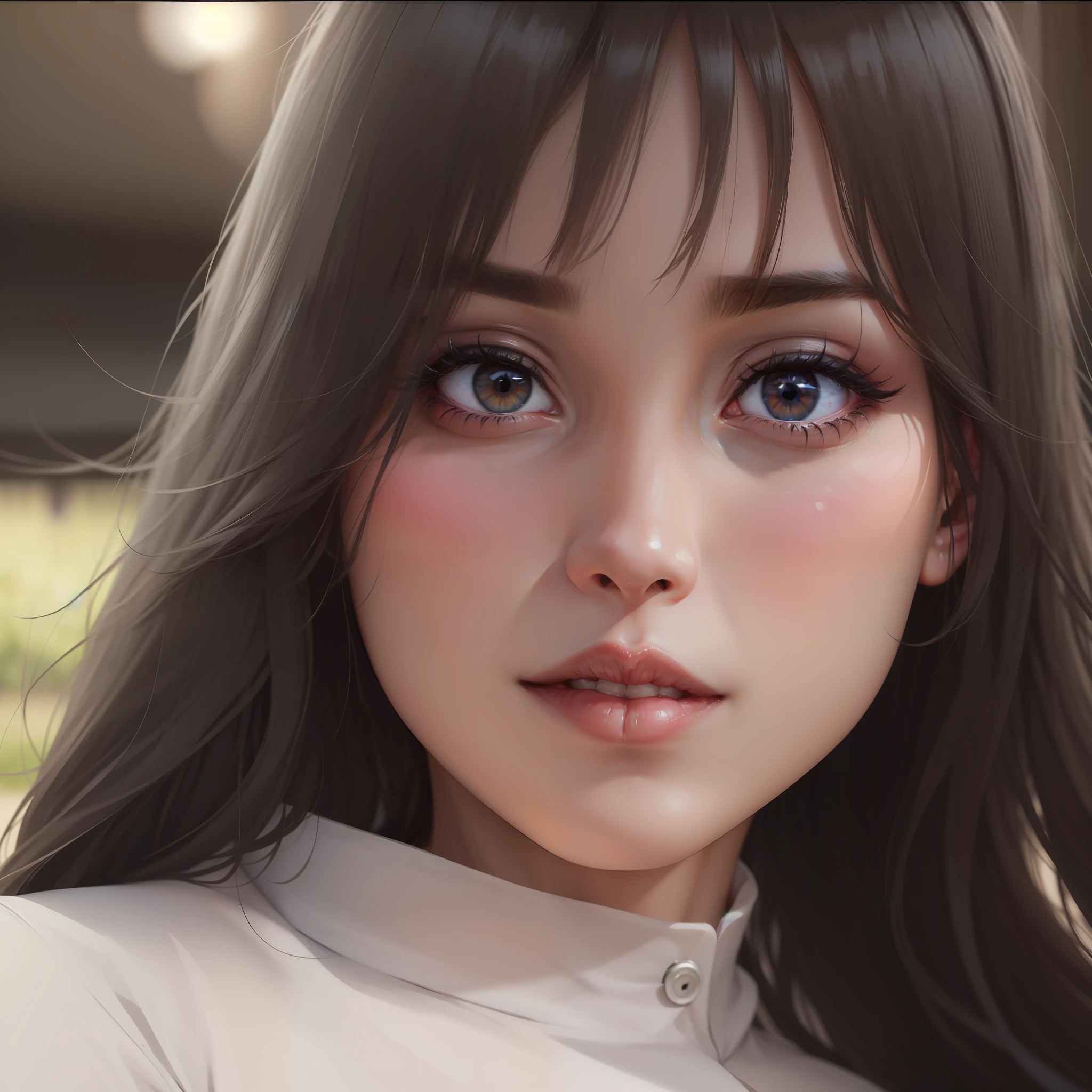 Black hair, black eyes, white skin