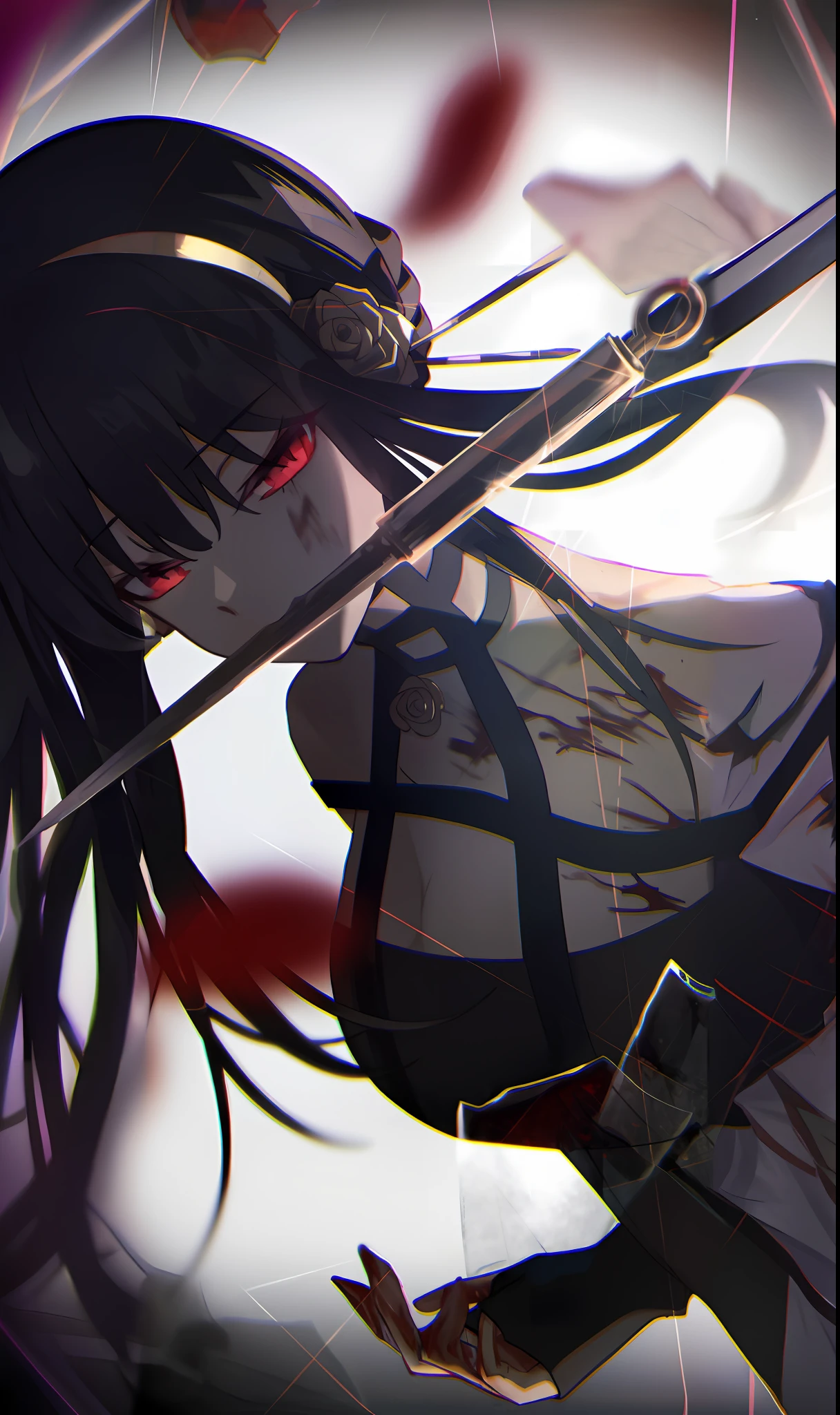 Chica de anime con cabello corto, sosteniendo una espada y un cuchillo, Yandere intrincado, Yandere, Gapmoe Yandere Grimdark, Estilo anime 4K, Gapmoe Yandere, Mejor fondo de pantalla de Anime 4K Konachan, por Jin Homura, Badass Anime 8K, Anime Art Wallpaper 4K, Anime Art Wallpaper 4K, por Shingei