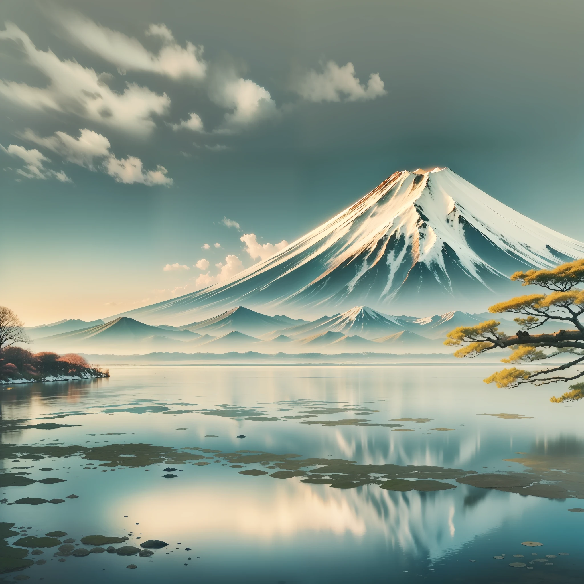 Mt. Fuji reflected on the surface of the water、Superb view