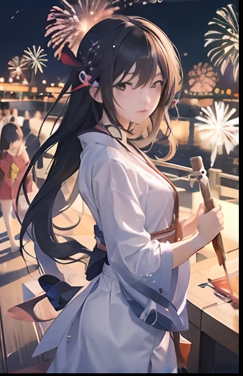 Anime girl with fireworks in the background, Kantai Collection Style, nightcore, young anime girl, anime image, 8K)), (Anime Girl), by Jin Homura, kancolle, Beautiful anime girl, Beautiful anime, Ayaka Genshin Impact, an anime girl, 「beautiful anime woman」, anime aesthetic, beautiful anime style
