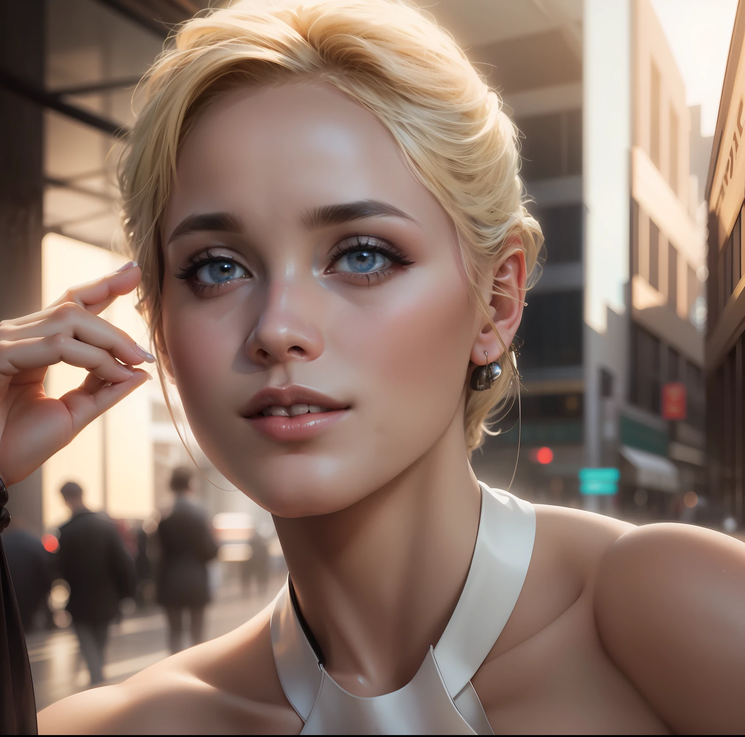 8K,Best Quality, Masterpiece, The ultra-Highres, (Photorealistic:1.4), Raw foto, (Full-fledged skin texture:1.3), (film grain:1.3), (Selfie angle),1Girl,beautiful detailed eyes and face,Masterpiece, Best Quality,close-up,Upper Board of Directors, + Playboy magazine style, Blonde Woman, voluptuous long legs, Outdoor performances, Super Real, 4k, AI Art, Sexy, Lookbook, Fashion Magazine --S1000 --AUT --auto --s2