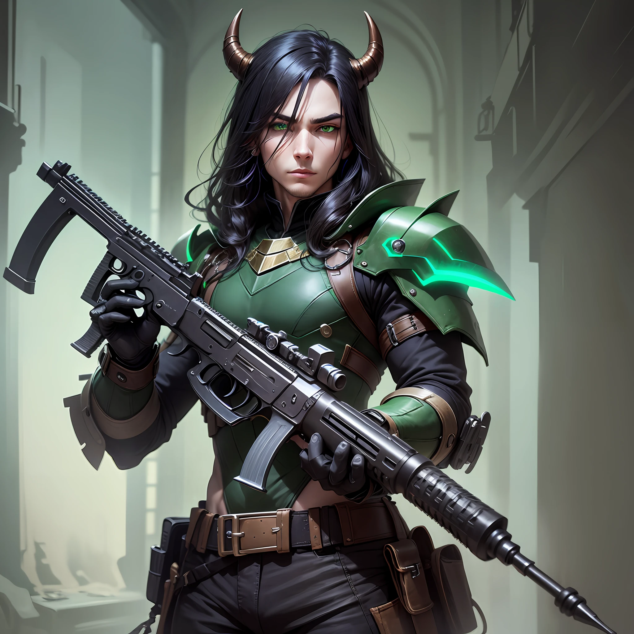 Male demon hunter long black straight hair green eyes two guns --auto --s2