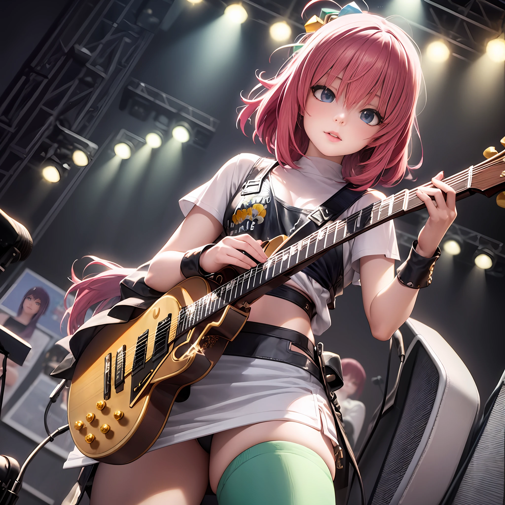 araffe girl with pink hair playing a guitar on stage, ross tran 8 k, artwork in the style of guweiz, Detailed Digital Anime Art, high detailed official artwork, ross tran style, Trending on ArtStation pixiv, official artwork, guweiz on artstation pixiv, realistic anime 3 d style, photorealistic anime girl render