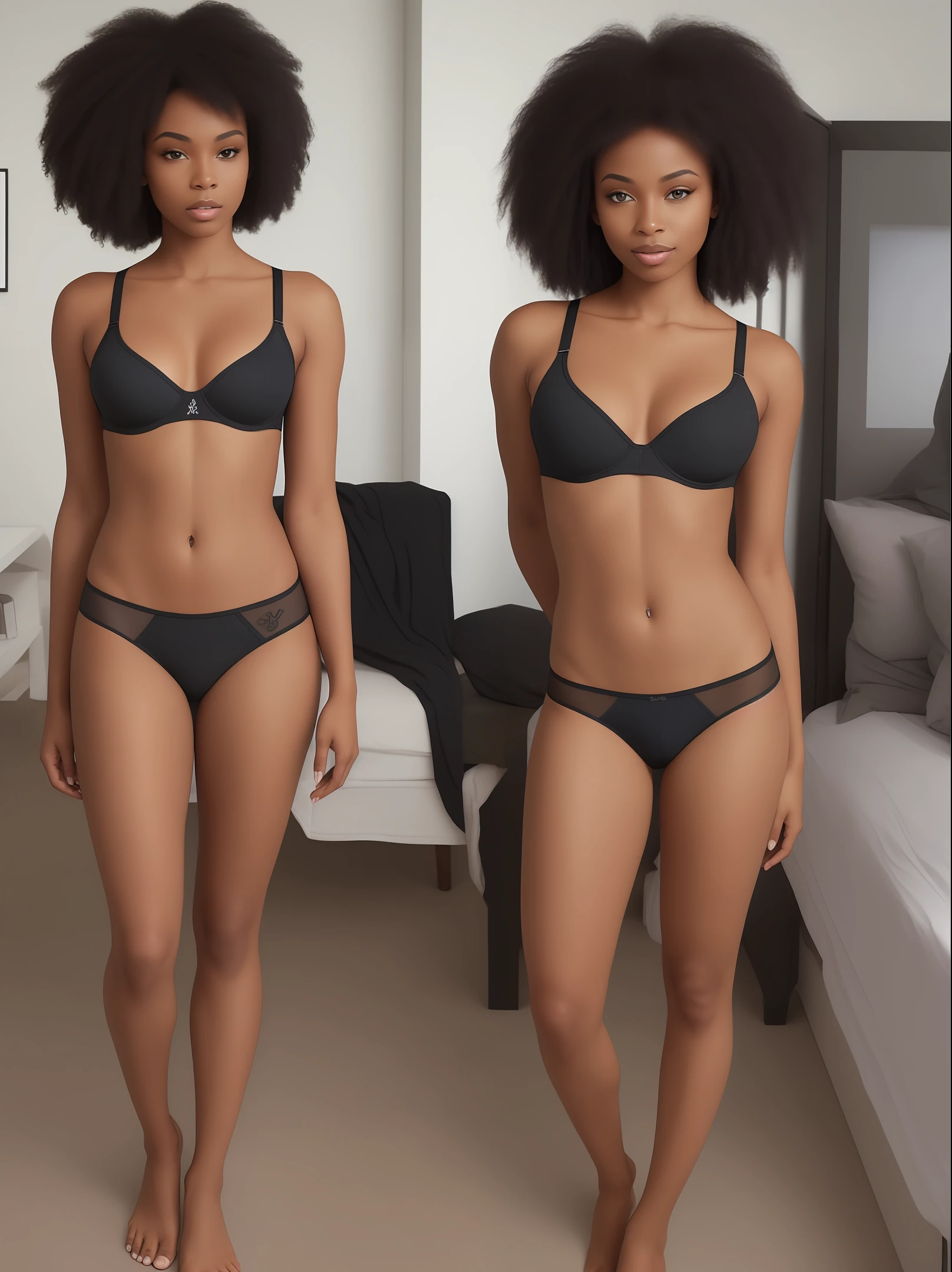 Black woman in transparent flesh-colored underwear