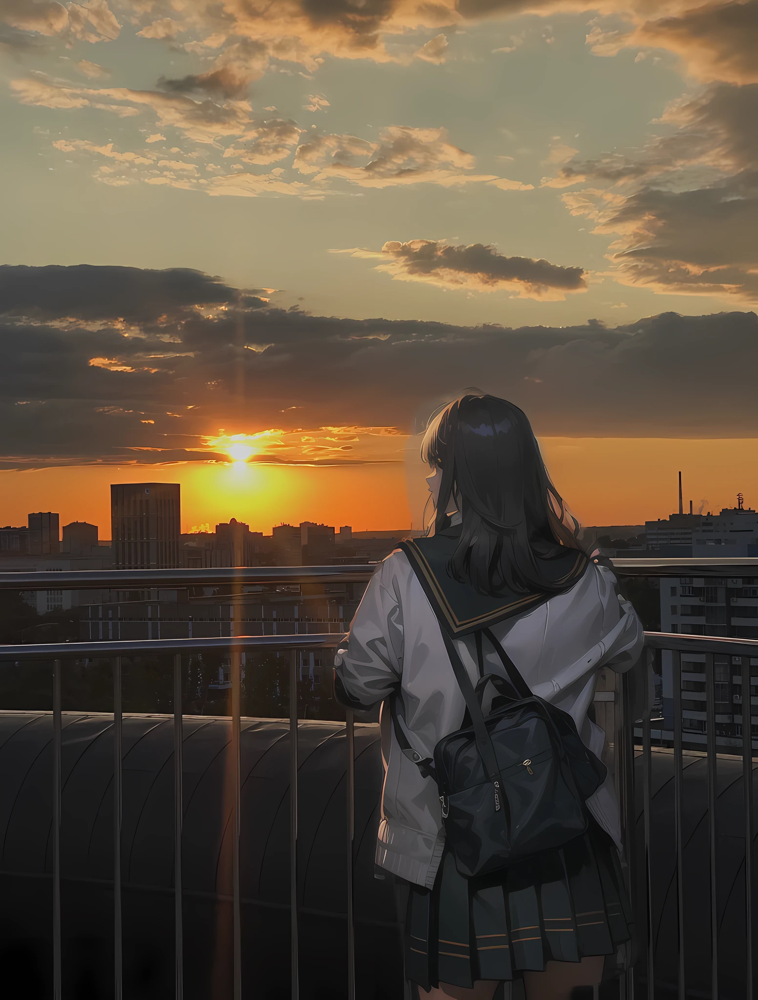Girl looking at the sunset