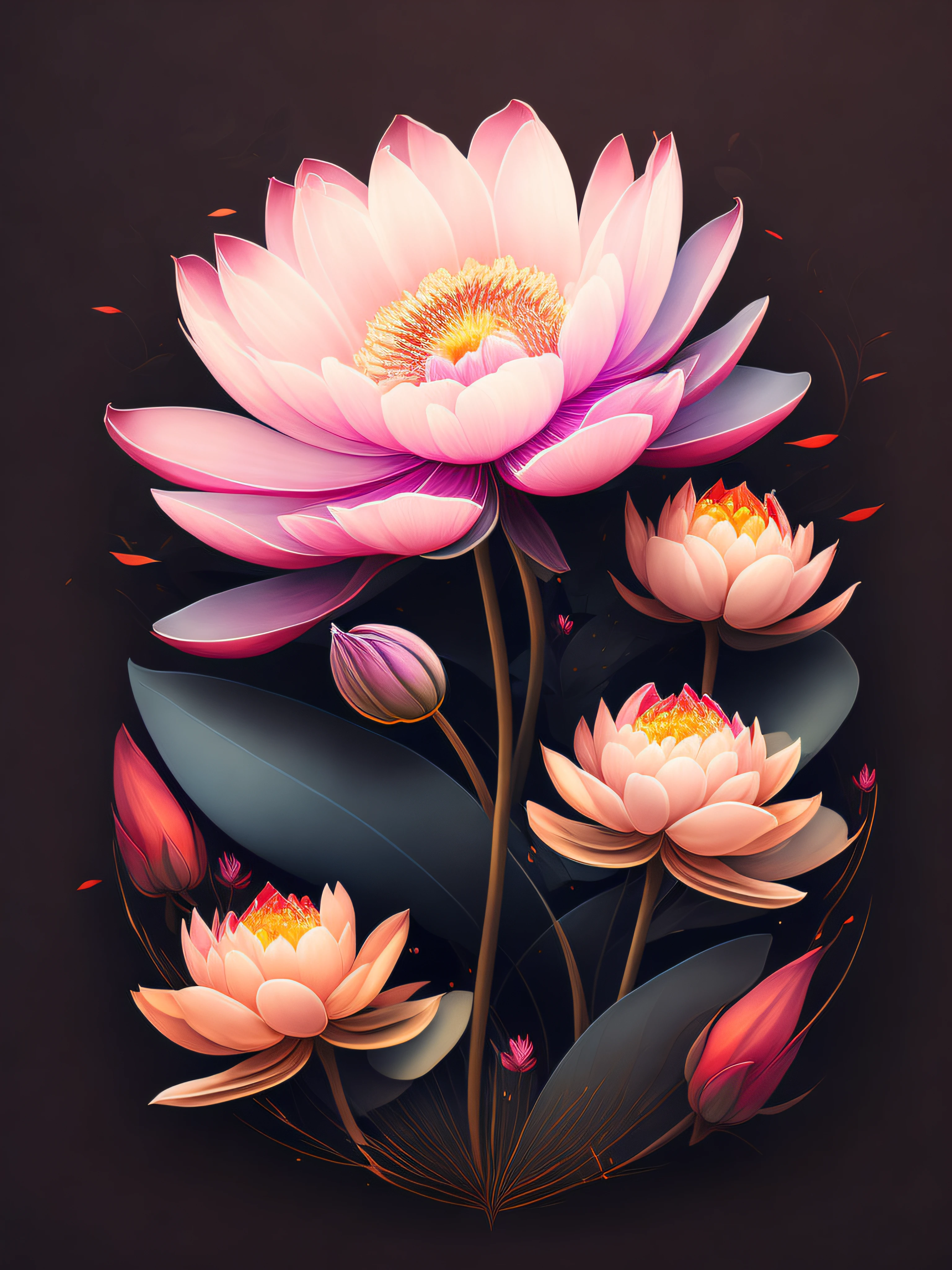outono, floral, design, arte para camiseta, rzminjourney, arte vetorial, lotuses, flor