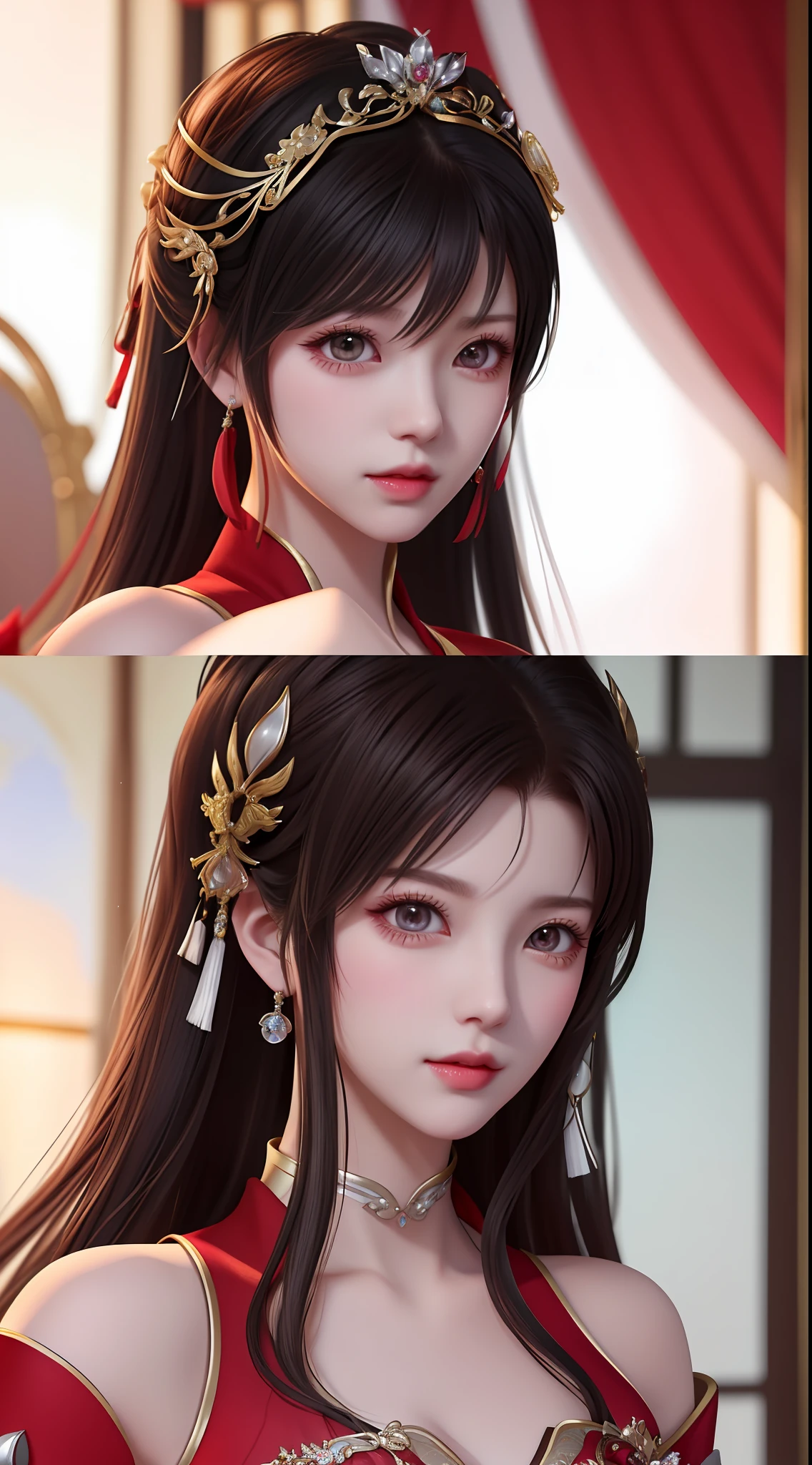 a close up of a woman in a red dress with long hair, beautiful alluring anime woman, a beautiful fantasy empress, inspired by Du Qiong, seductive tifa lockhart portrait, ((a beautiful fantasy empress)), seductive anime girl, beautiful anime woman, glamorous tifa lockheart, beautiful avatar pictures, tifa, lady in red armor, mai shiranui