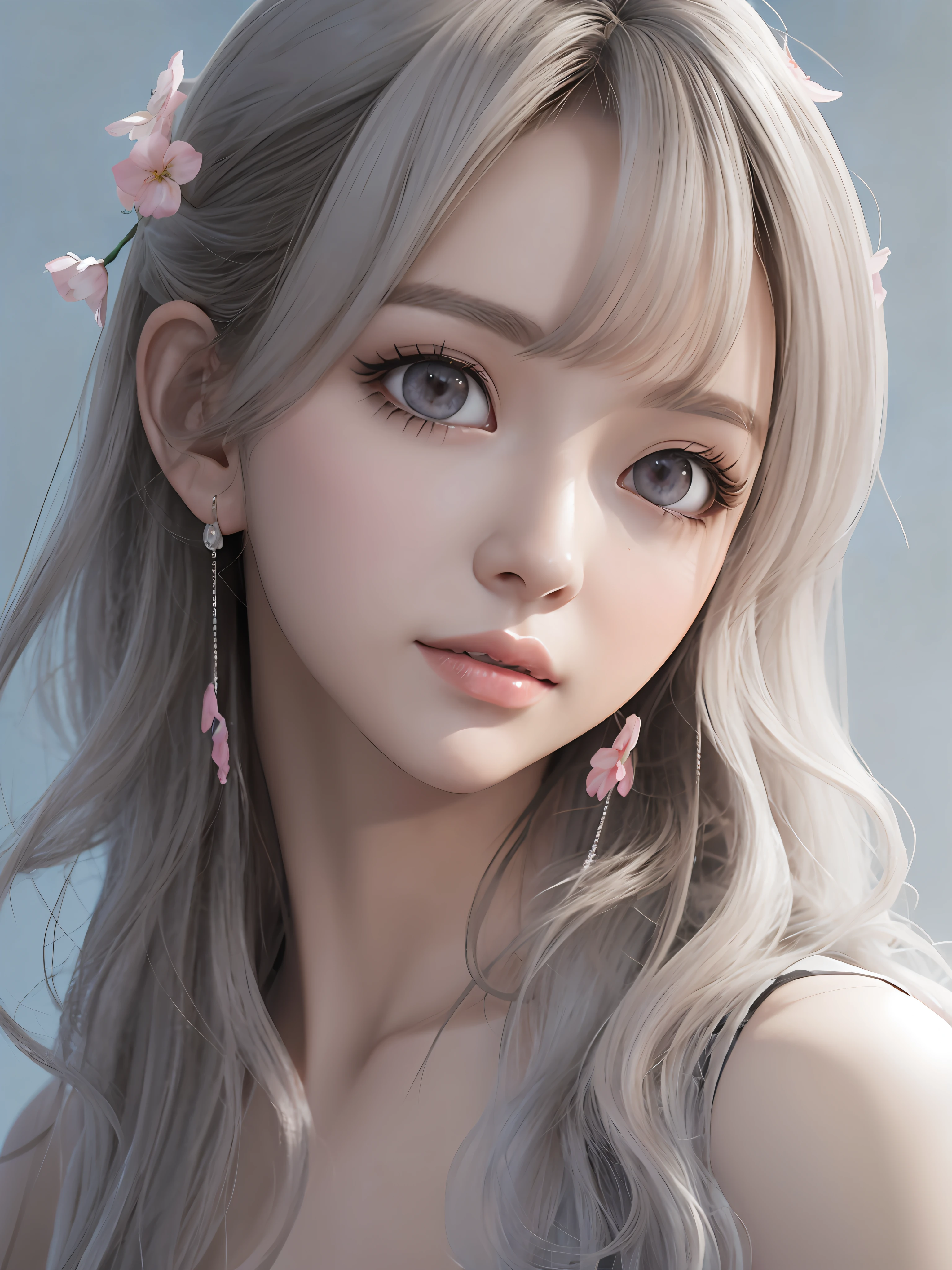 Anime girl with long hair and pink flowers in her hair, kawaii realistic portrait, photorealistic anime girl render, realistic anime 3 d style, soft portrait shot 8 k, artwork in the style of guweiz, render of a cute 3d anime girl, 3 d anime realistic, render of april, 8K portrait rendering, anime styled 3d, Smooth Anime CG Art