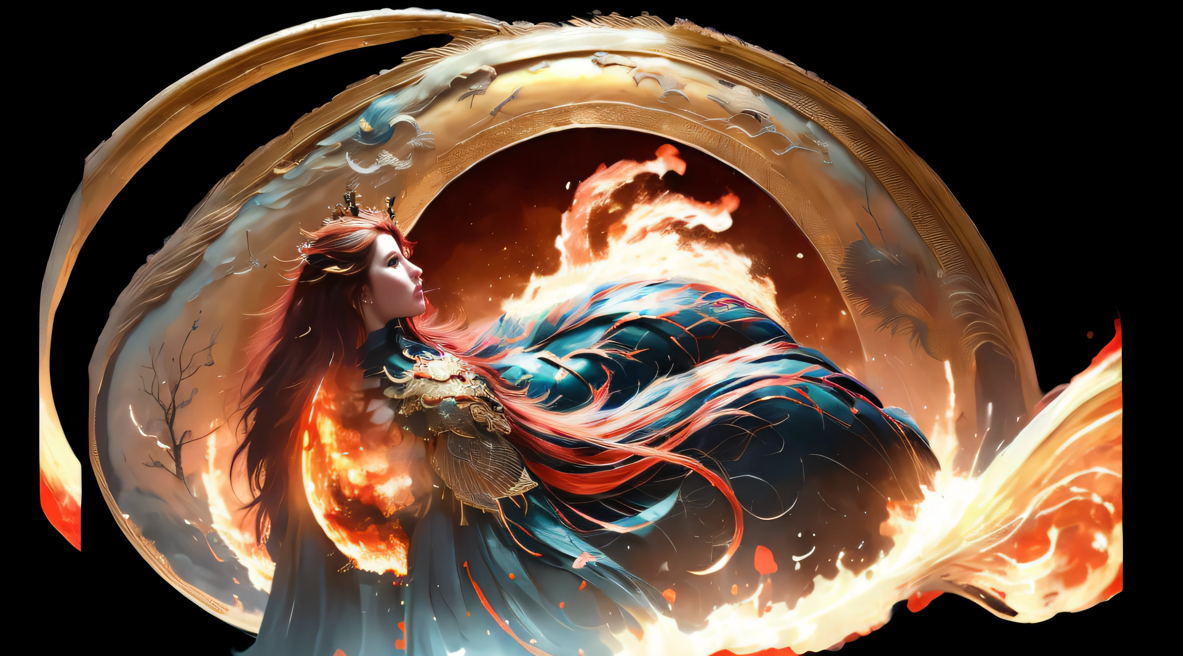(obra-prima), (melhor qualidade), (super delicado), (illustration), (extremamente delicado e belo), (dinamic angle), destaques brancos e pretos, (Legendary Dragon Queen: 1.3), (detalhes complexos), olhos dourados, pupilas verdes, rosto delicado, messy floating hair, hair messy, foco, perfect hands, (vento de fantasia), forma bonita,((((The flames burning behind the young woman)))), (The battlefield behind the young woman:1.2), (((Sangrento)),cabelo longo:1.2, vara de cabelo: 1.2, coque: 1.2, corpo inteiro: 1.2, dragon horn: 1.2, (((fluindo))), nhjy, um vestido branco com detalhes dourados em um manequim, (Beautiful Magic Blue Sky Stream Overlay Scene), (heaven), (nuvens), soft-lighting, fundo limpo, beautiful sky landscape, obra-prima, alta qualidade, beautiful graphics, alto detalhe, pintado por Thomas Kincaid, artstation, foco nítido, papel de parede 8k inspirador,