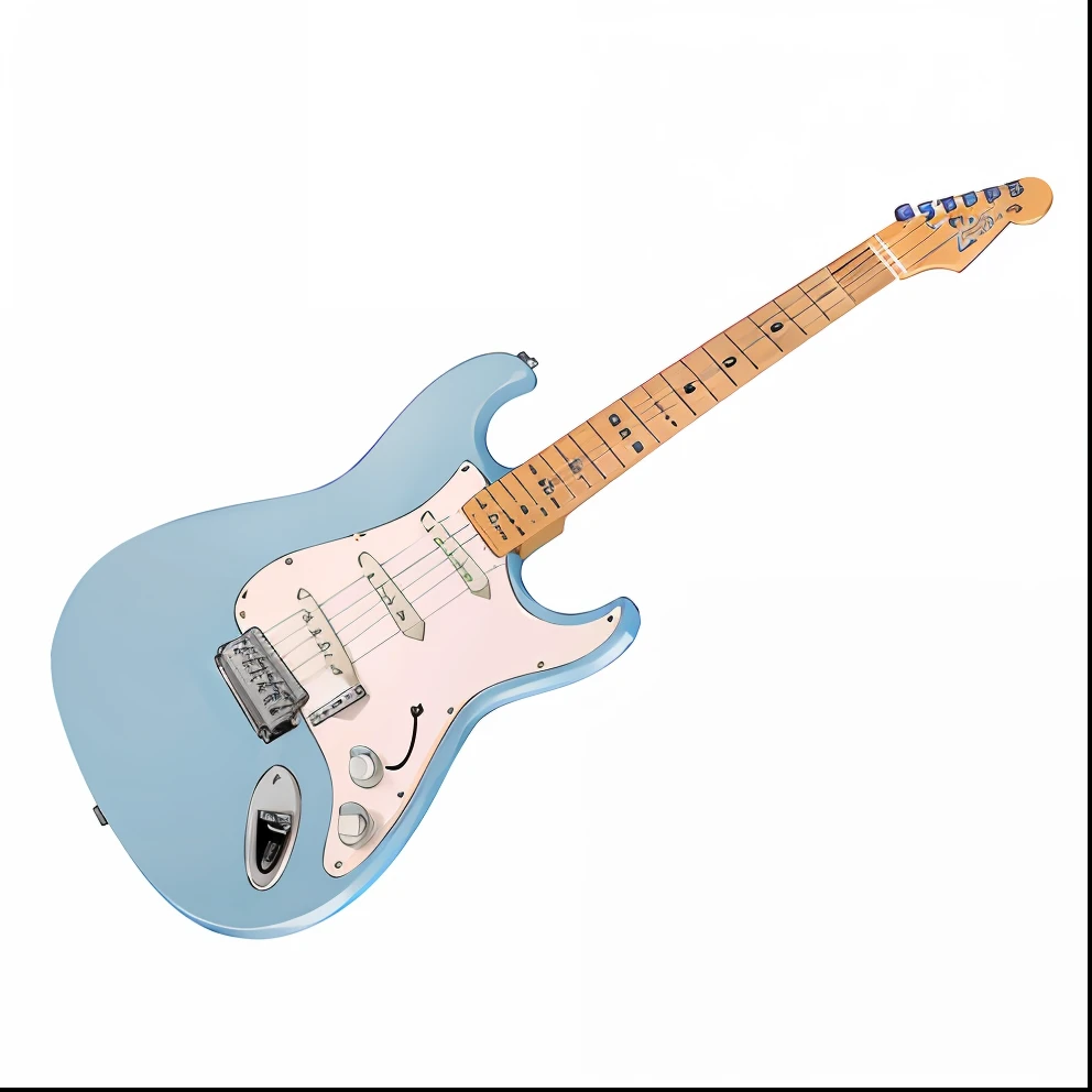 a blue electric guitar with a white pickup on a black background, Stratocaster Fender, Electric guitar, Electric guitars, Guitarra, acoustic guitar, Futuristic electric guitar, Classical guitar, azul pastel, Rongier, construction of the shape of the Guitar, Guitarras, niels otto møller, 4 0 9 6, Processado, azul-claro, Simplicidade suave, Forma perfeita, prestar