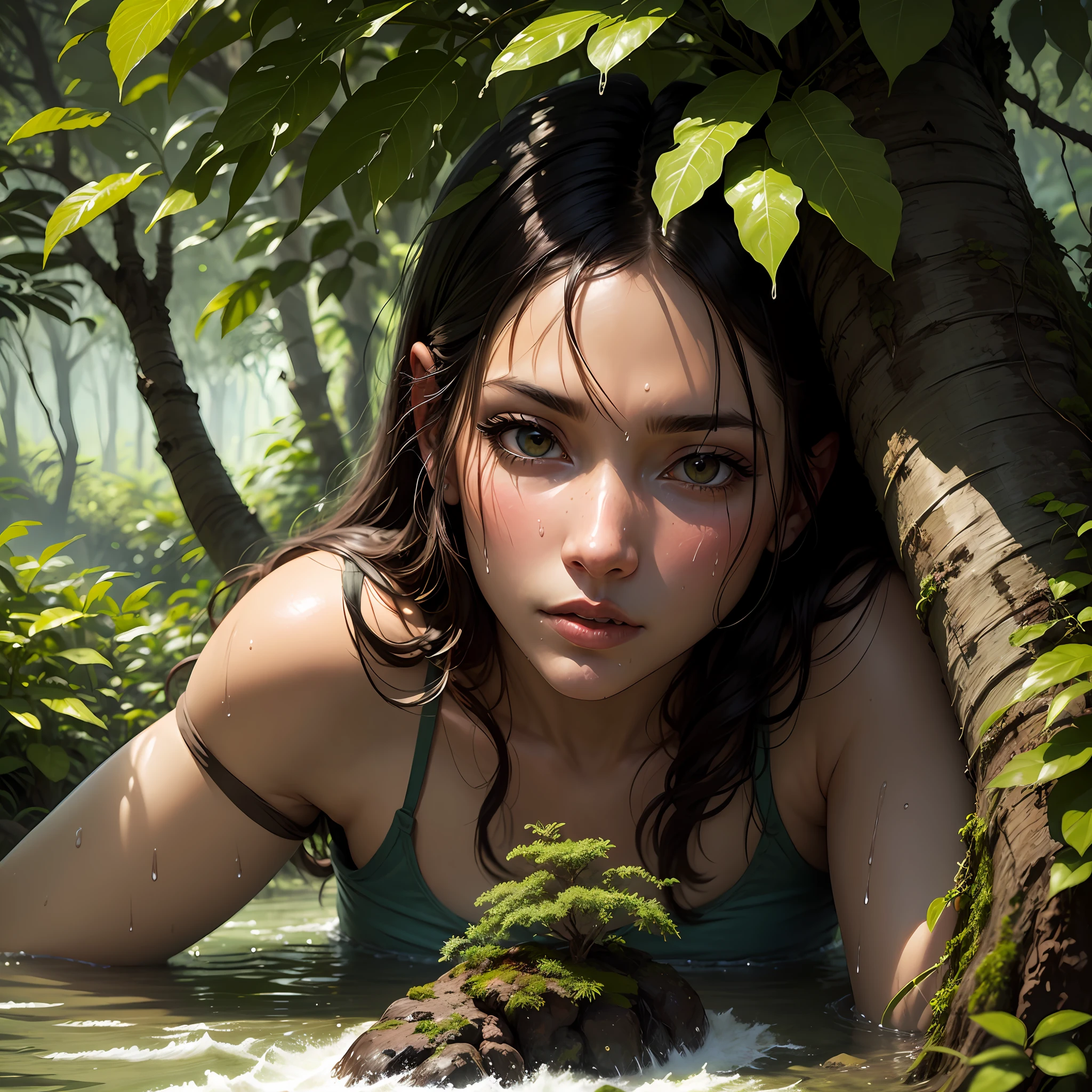 Beautiful close-up((adventurer)),jungles,oases,giant and wet trees