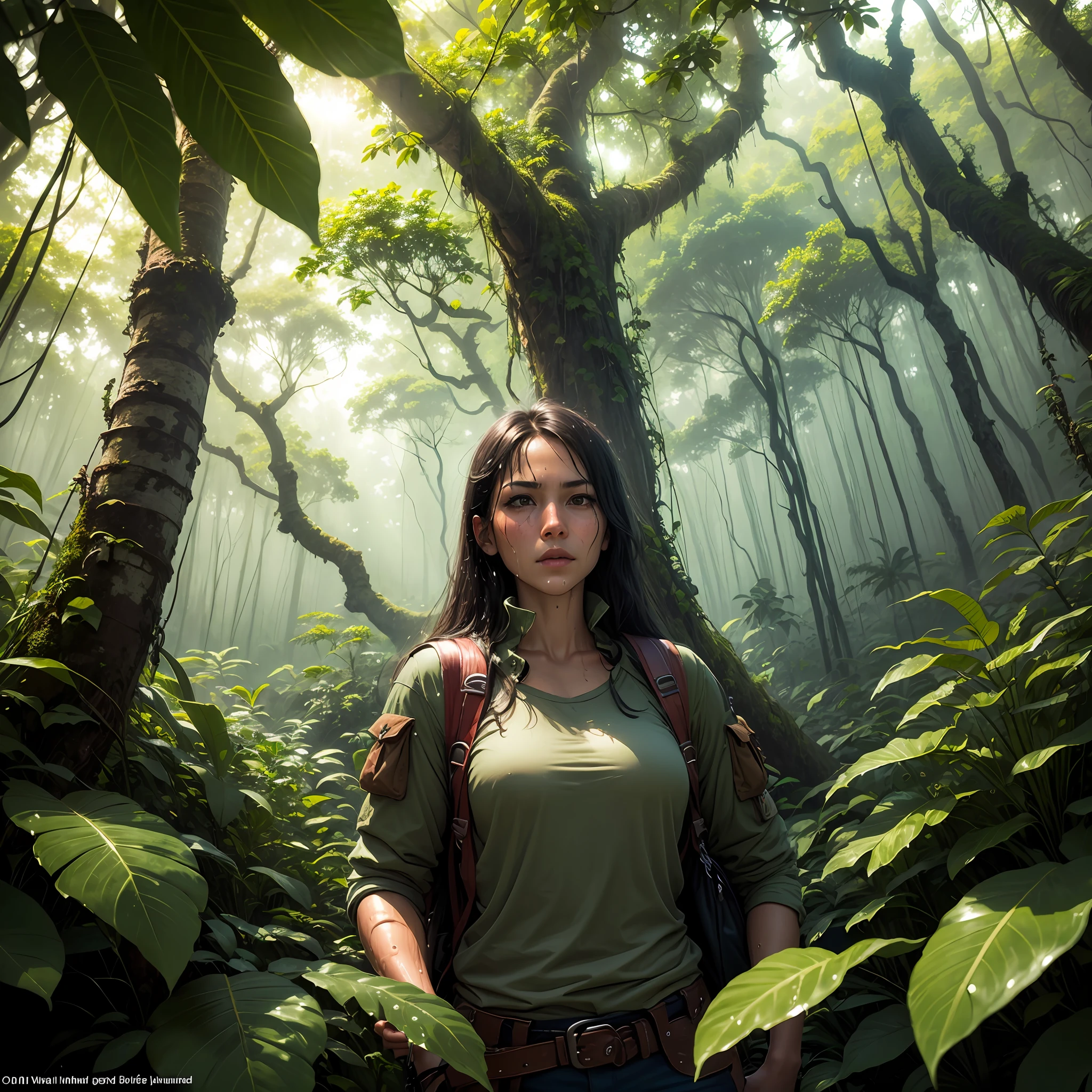 Beautiful close-up((adventurer)),jungles,oases,giant and wet trees